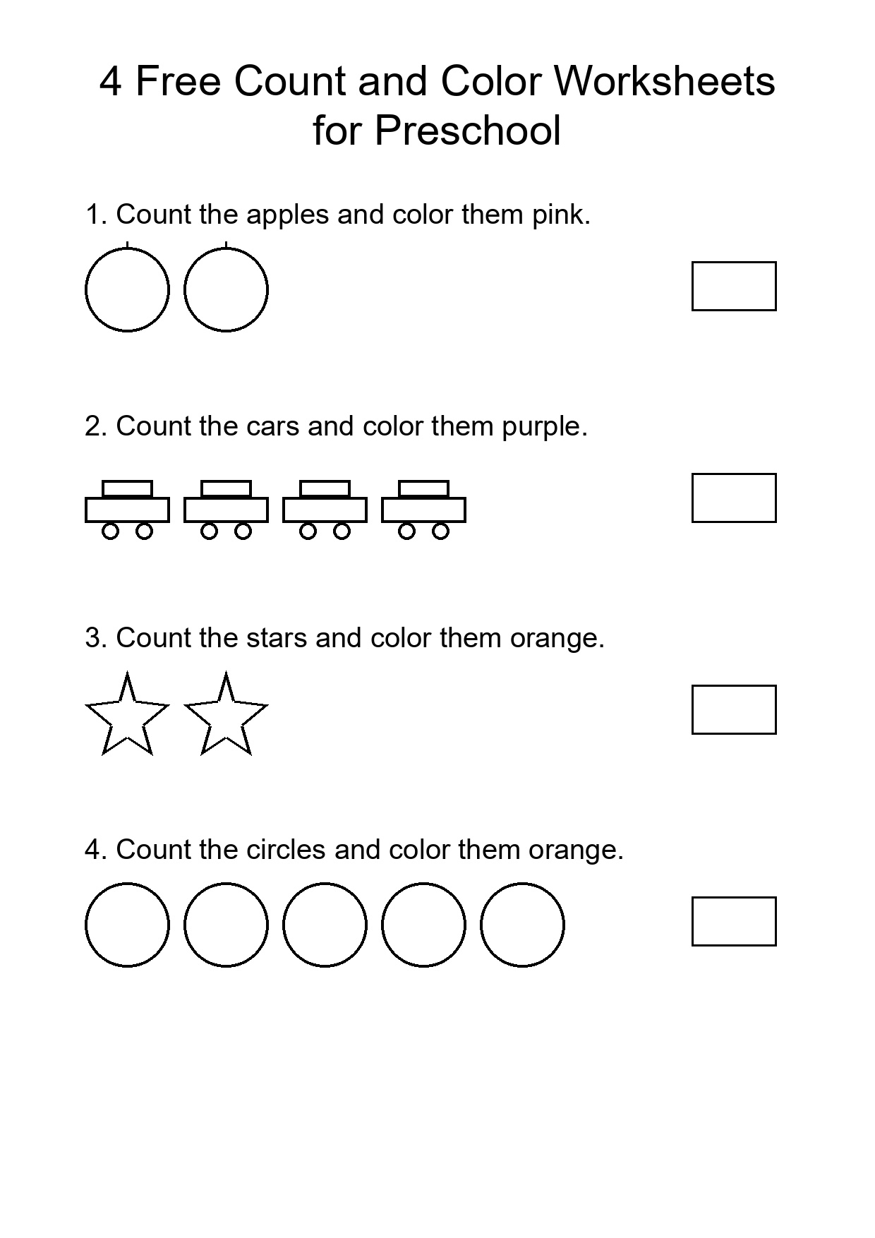 4 Free Count and Color Worksheets for Preschool