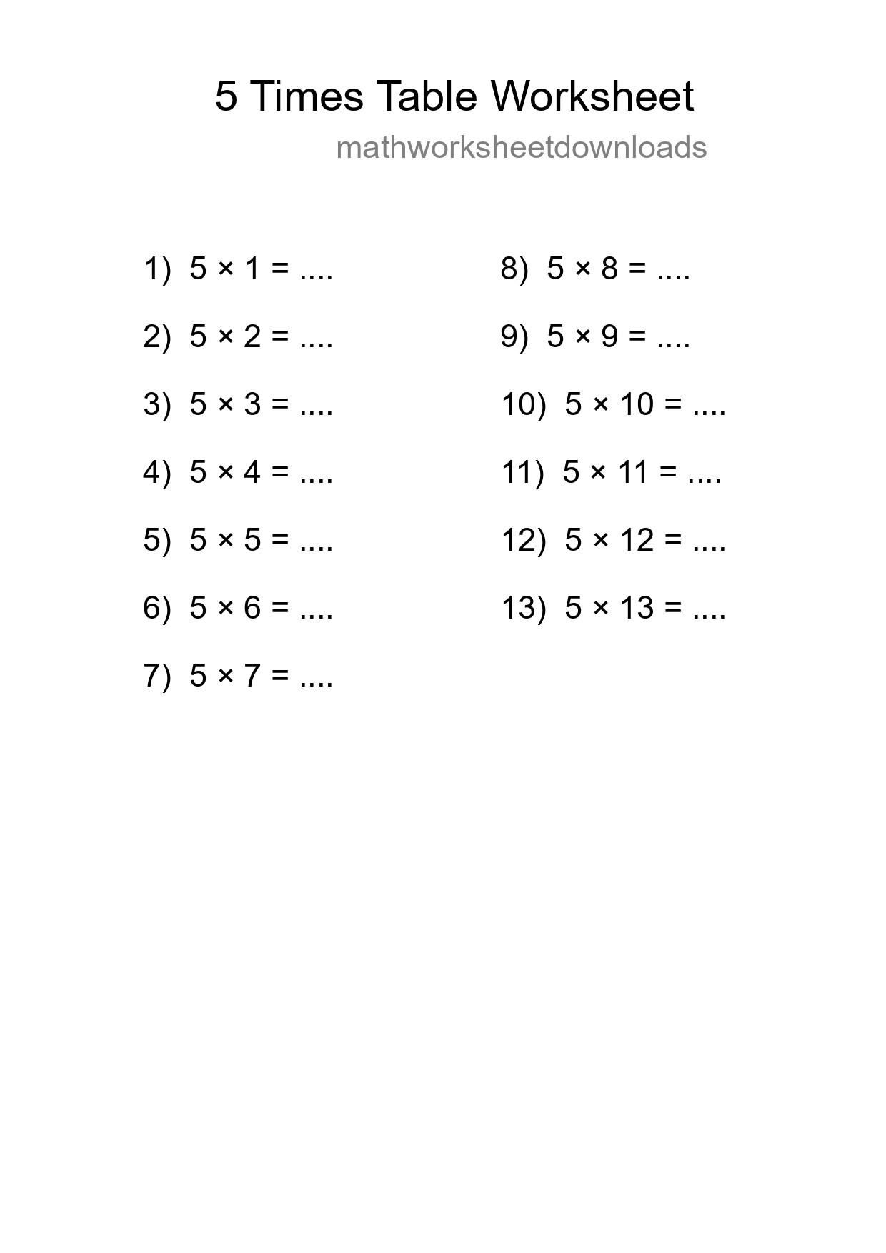 5 Times Table Worksheet For Grade 2 - Part 174
