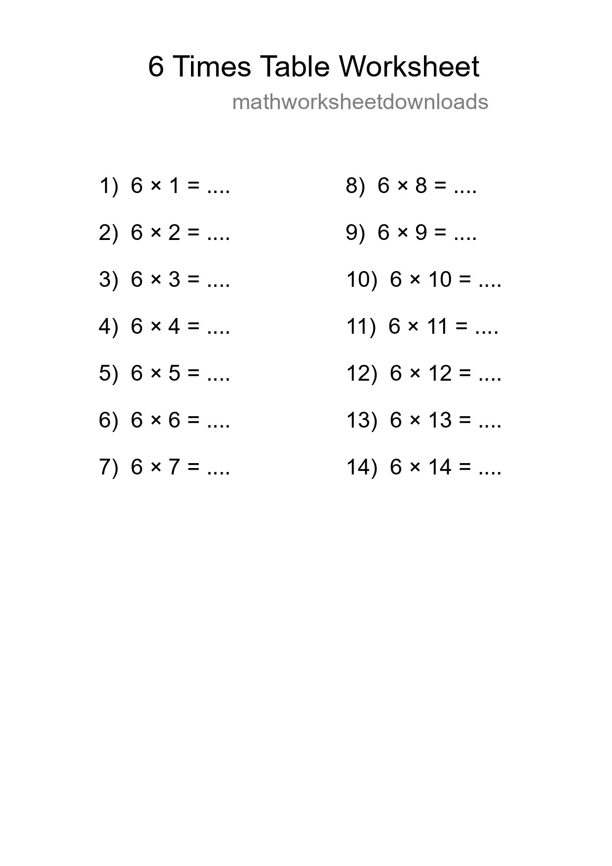 6 Times Table Worksheet For Grade 3 - Part 240