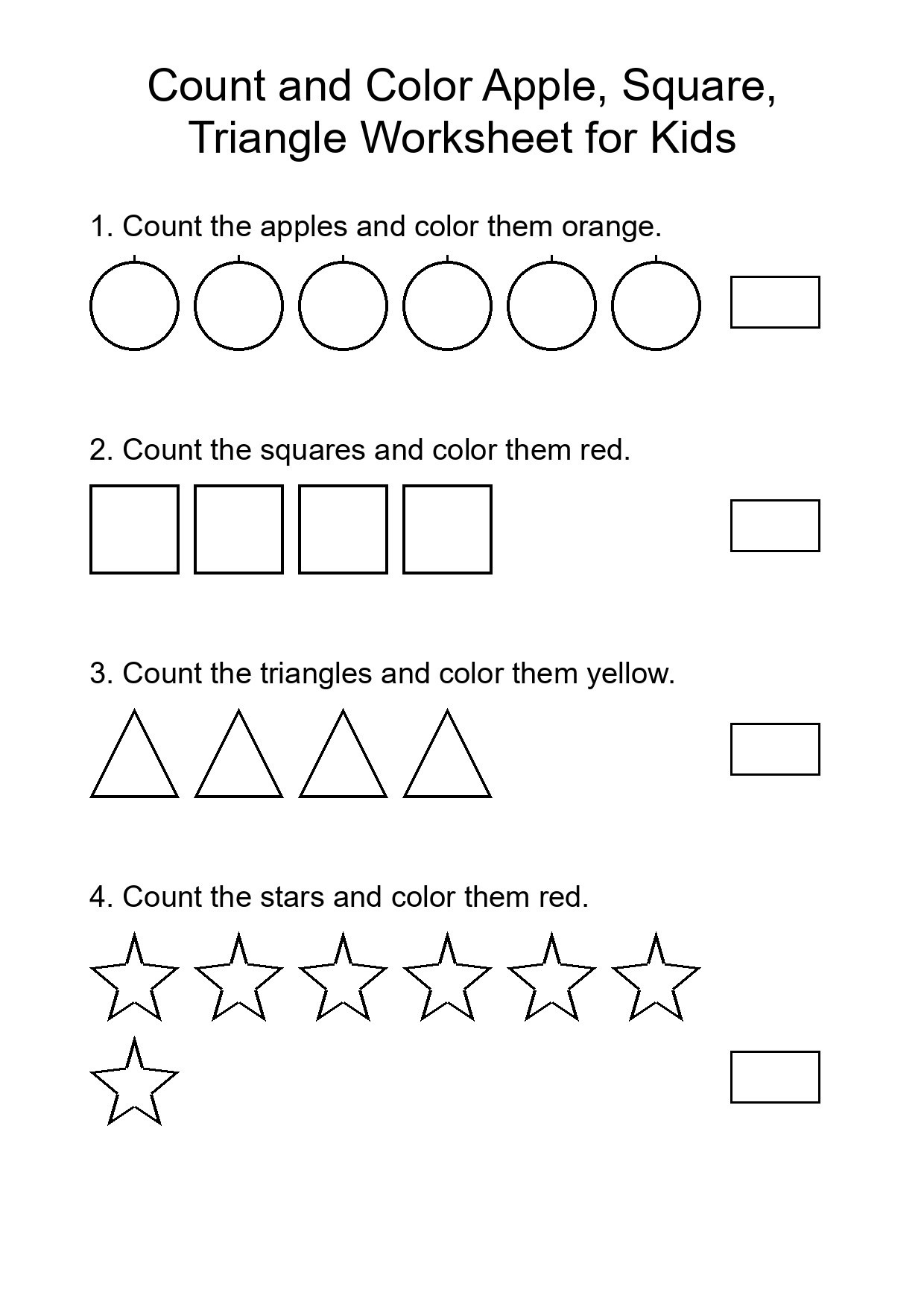 Count and Color Apple, Square, Triangle Worksheet for Kids