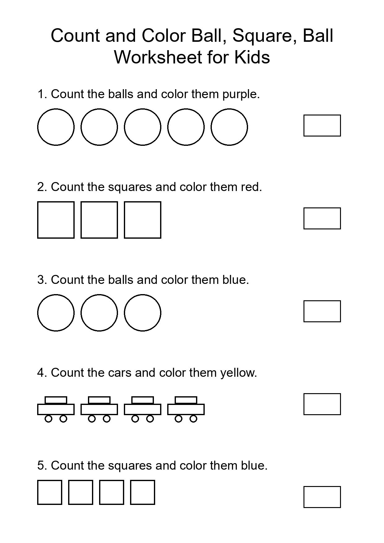 Count and Color Ball, Square, Ball Worksheet for Kids