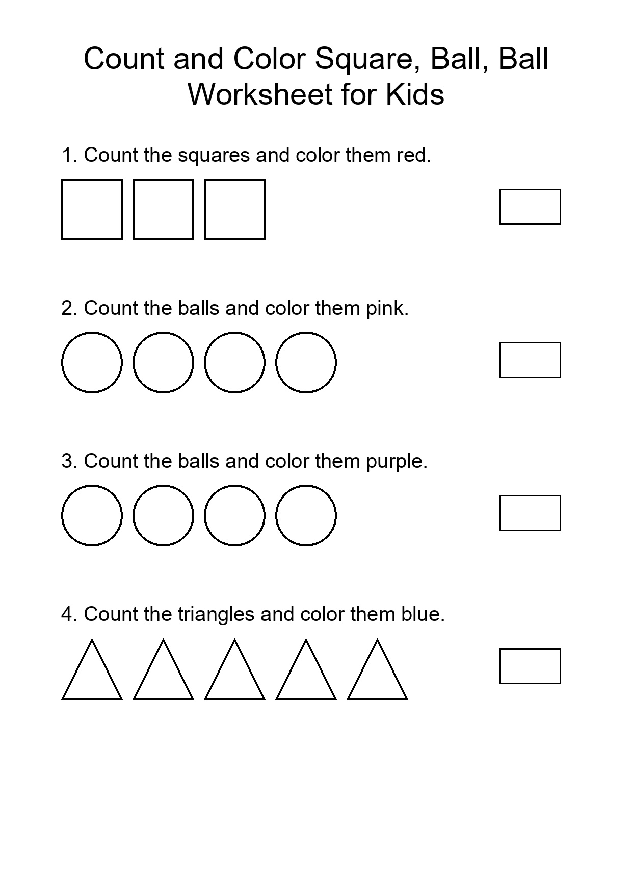 Count and Color Square, Ball, Ball Worksheet for Kids