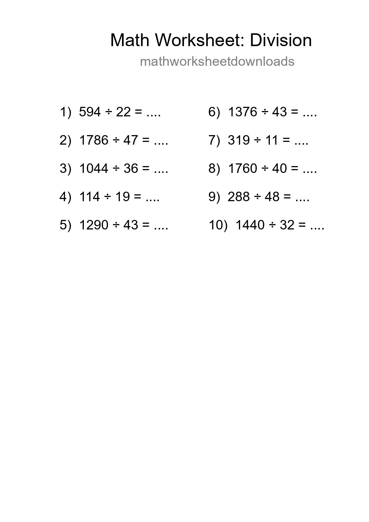 Free 10 Division Math Worksheet For Grade 2 With Answers - Part 37