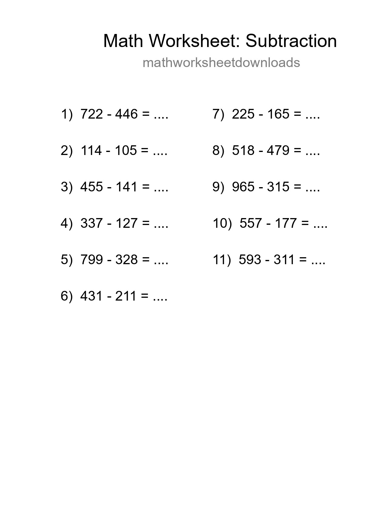 Free 11 Subtraction Math Worksheet For Grade 5 With Answers - Part 250