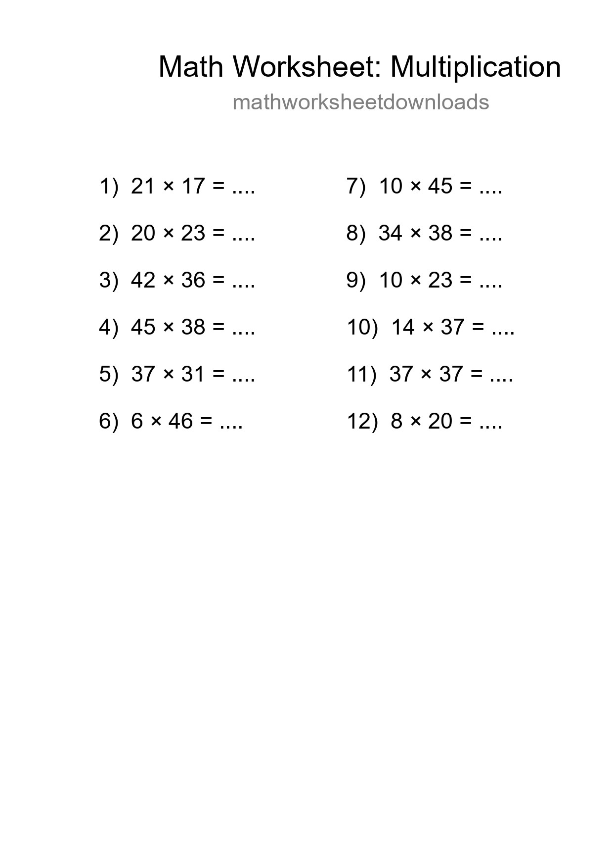 Free 12 Multiplication Math Worksheet For Grade 2 - Part 260