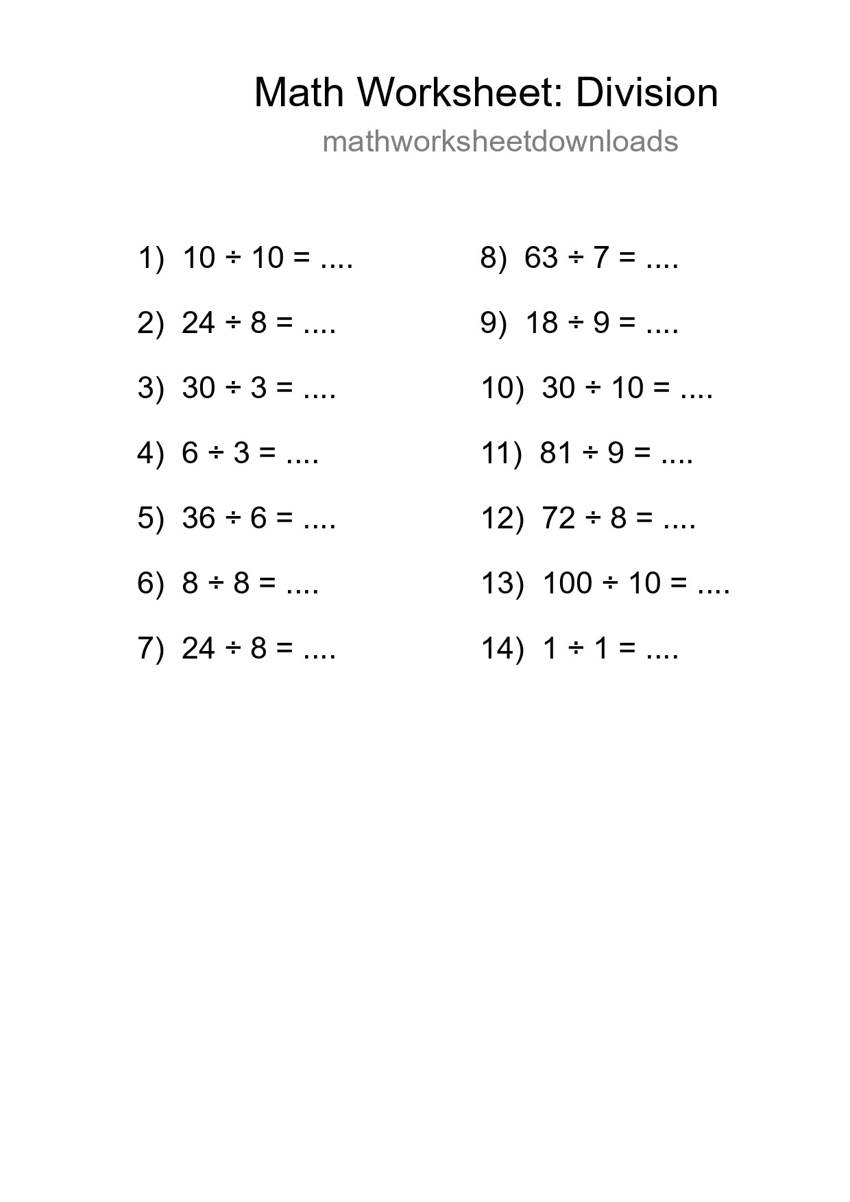 Free 14 Division Math Worksheet For Grade 1 - Part 158