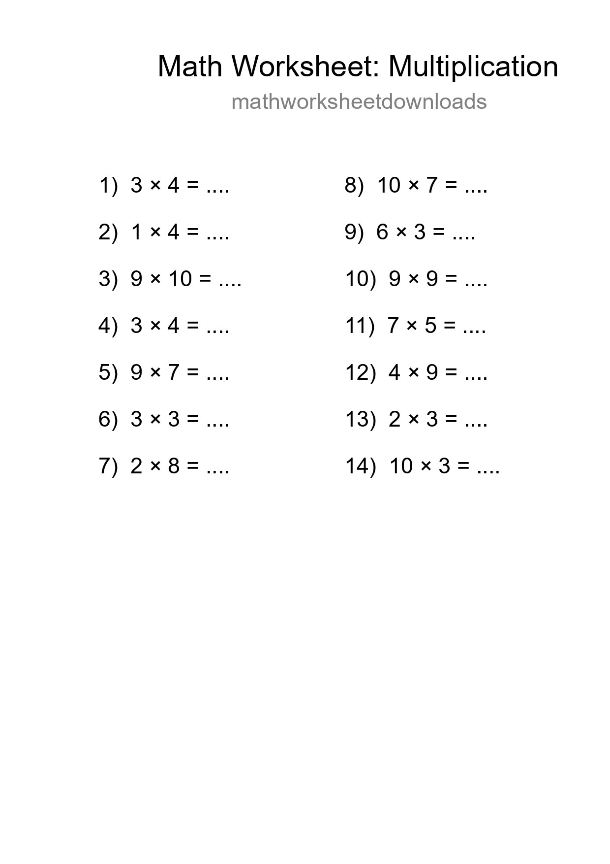 Free 14 Multiplication Math Worksheet For Grade 1 - Part 205