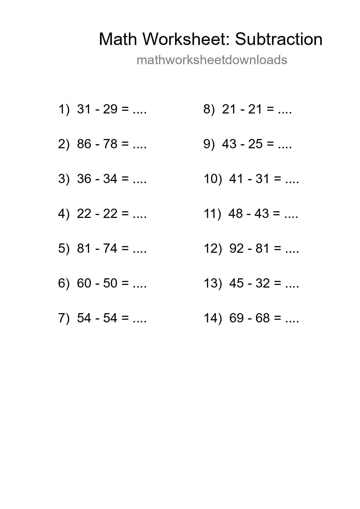 Free 14 Subtraction Math Worksheet For Grade 3 - Part 41