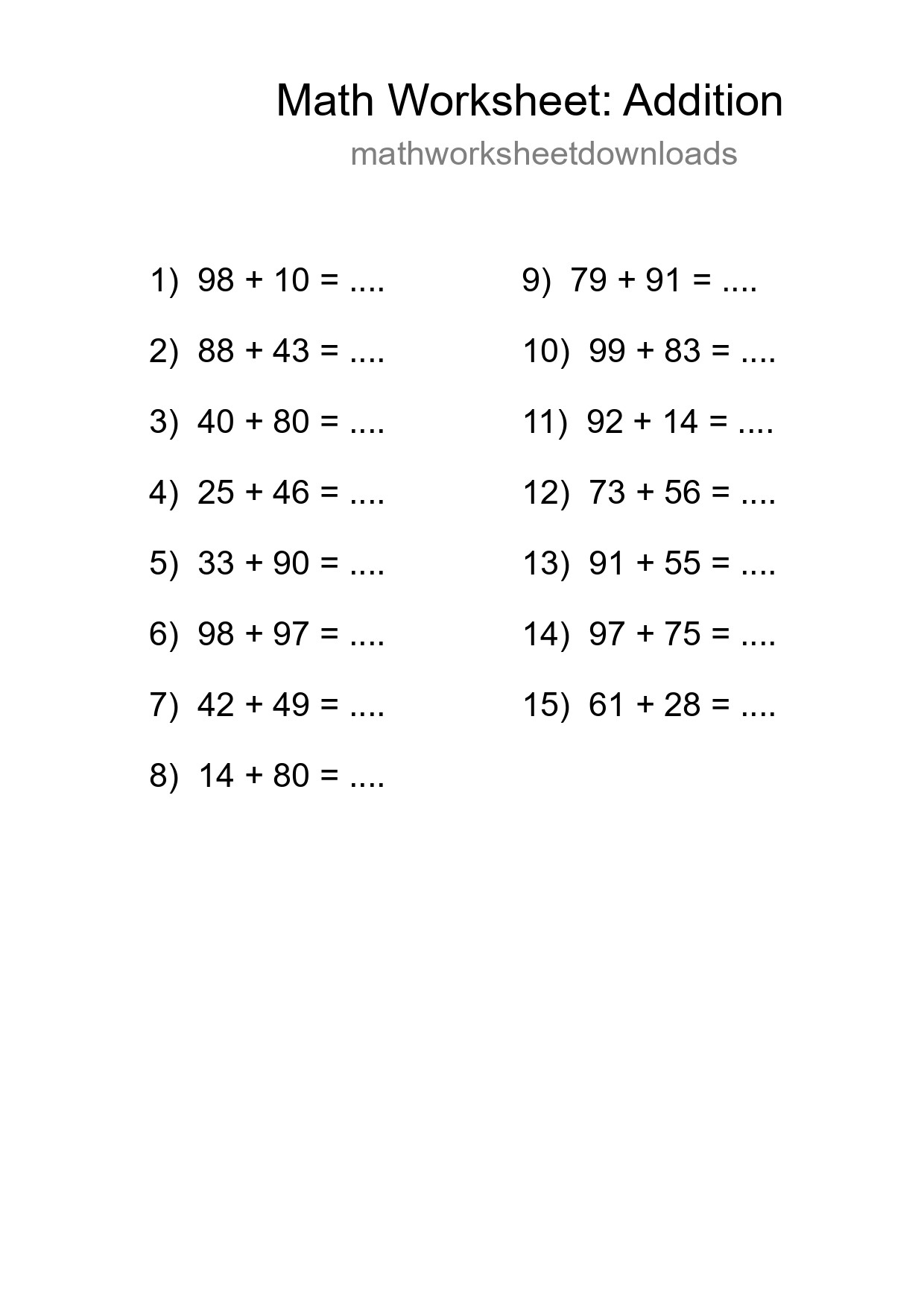 Free 15 Addition Math Worksheet For Grade 3 - Part 34