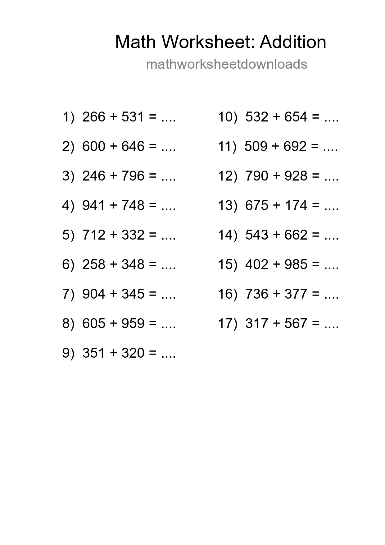 Free 17 Addition Math Worksheet For Grade 5 With Answers - Part 78