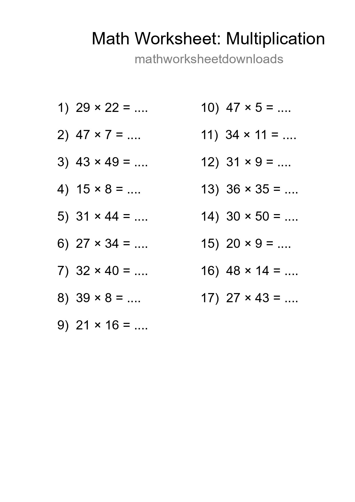 Free 17 Multiplication Math Worksheet For Grade 2 - Part 73