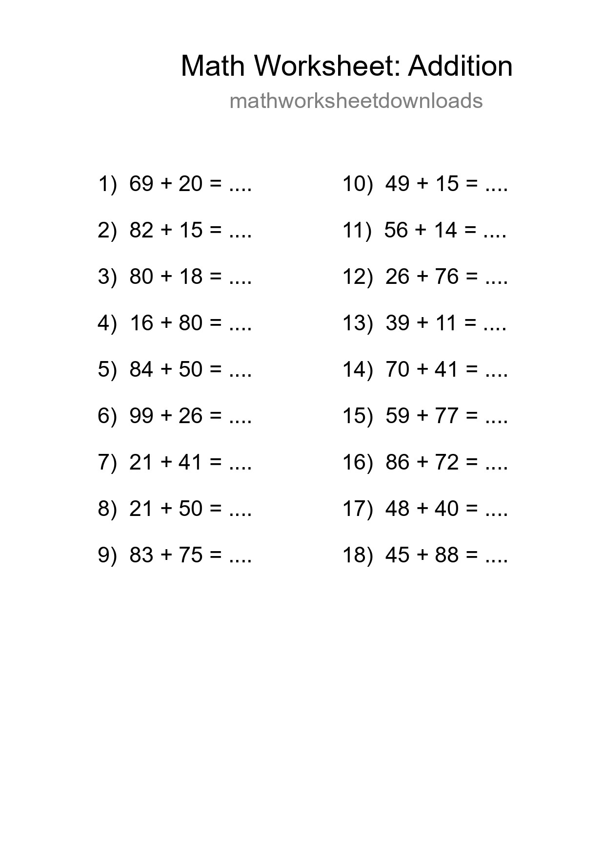 Free 18 Addition Math Worksheet For Grade 3 - Part 276