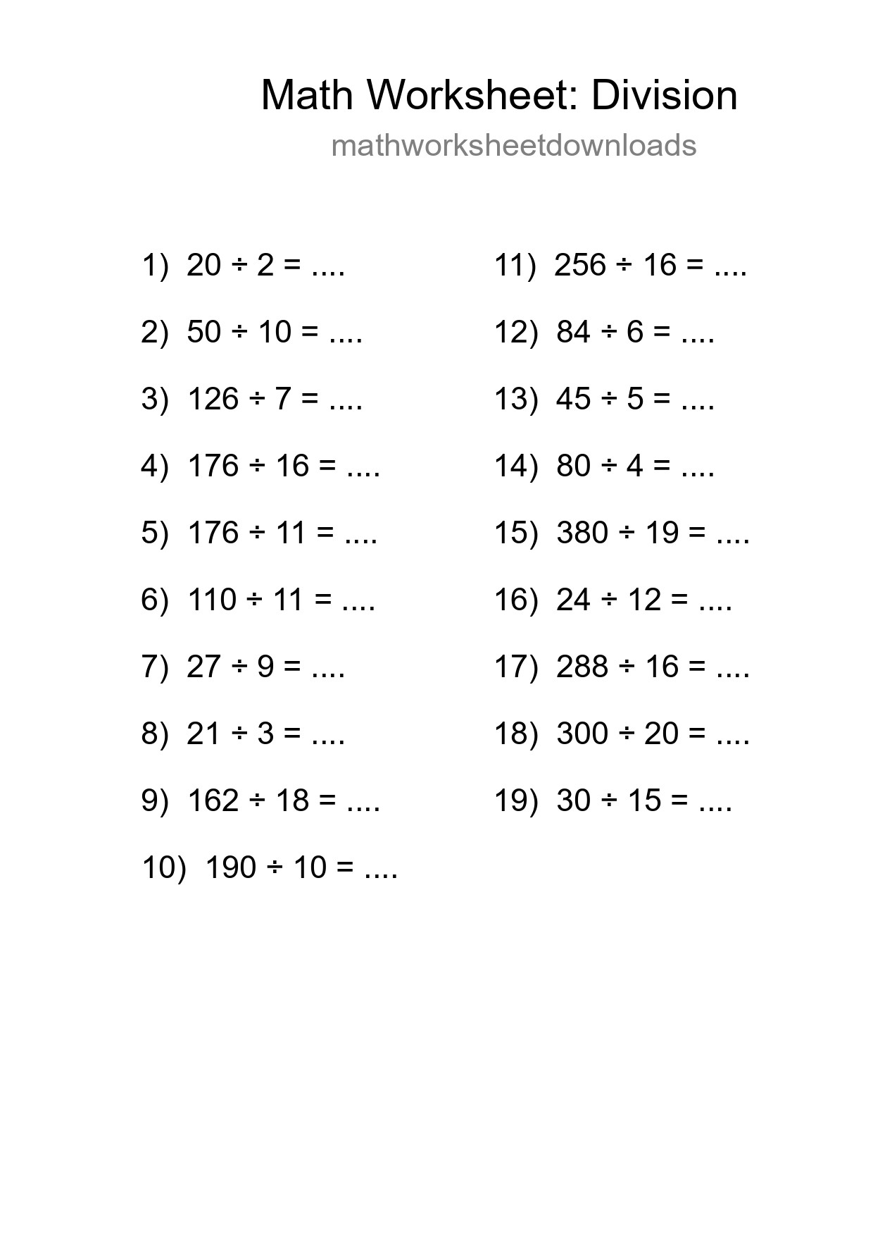 Free 19 Division Math Worksheet For Grade 2 - Part 202
