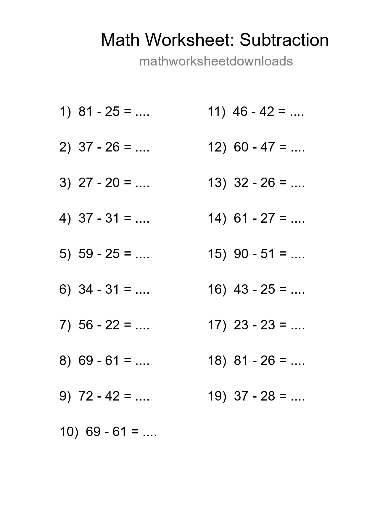 Free 19 Subtraction Math Worksheet For Grade 3 - Part 8