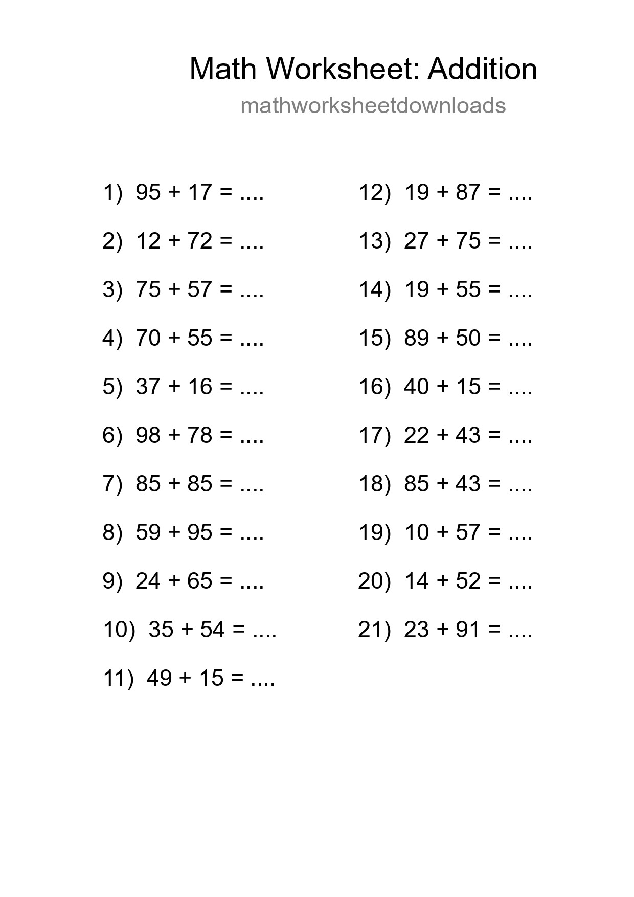 Free 21 Addition Math Worksheet For Grade 3 With Answers - Part 243
