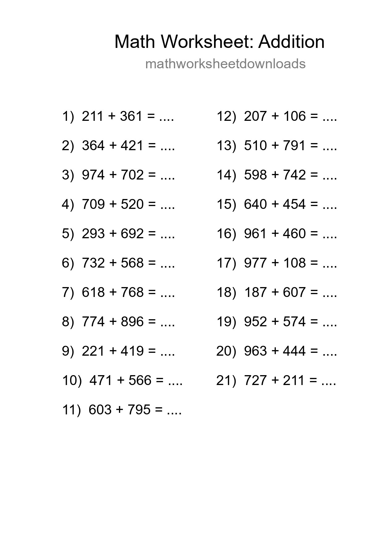 Free 21 Addition Math Worksheet For Grade 5 With Answers - Part 287
