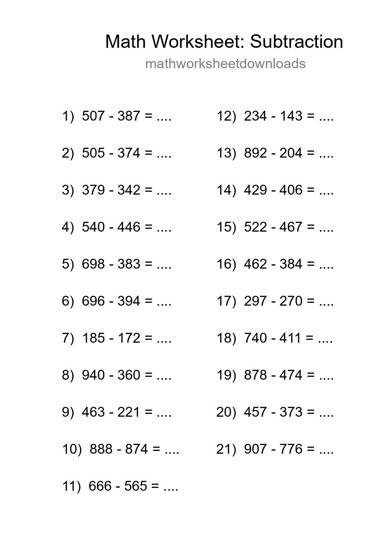 Free 21 Subtraction Math Worksheet For Grade 5 - Part 52