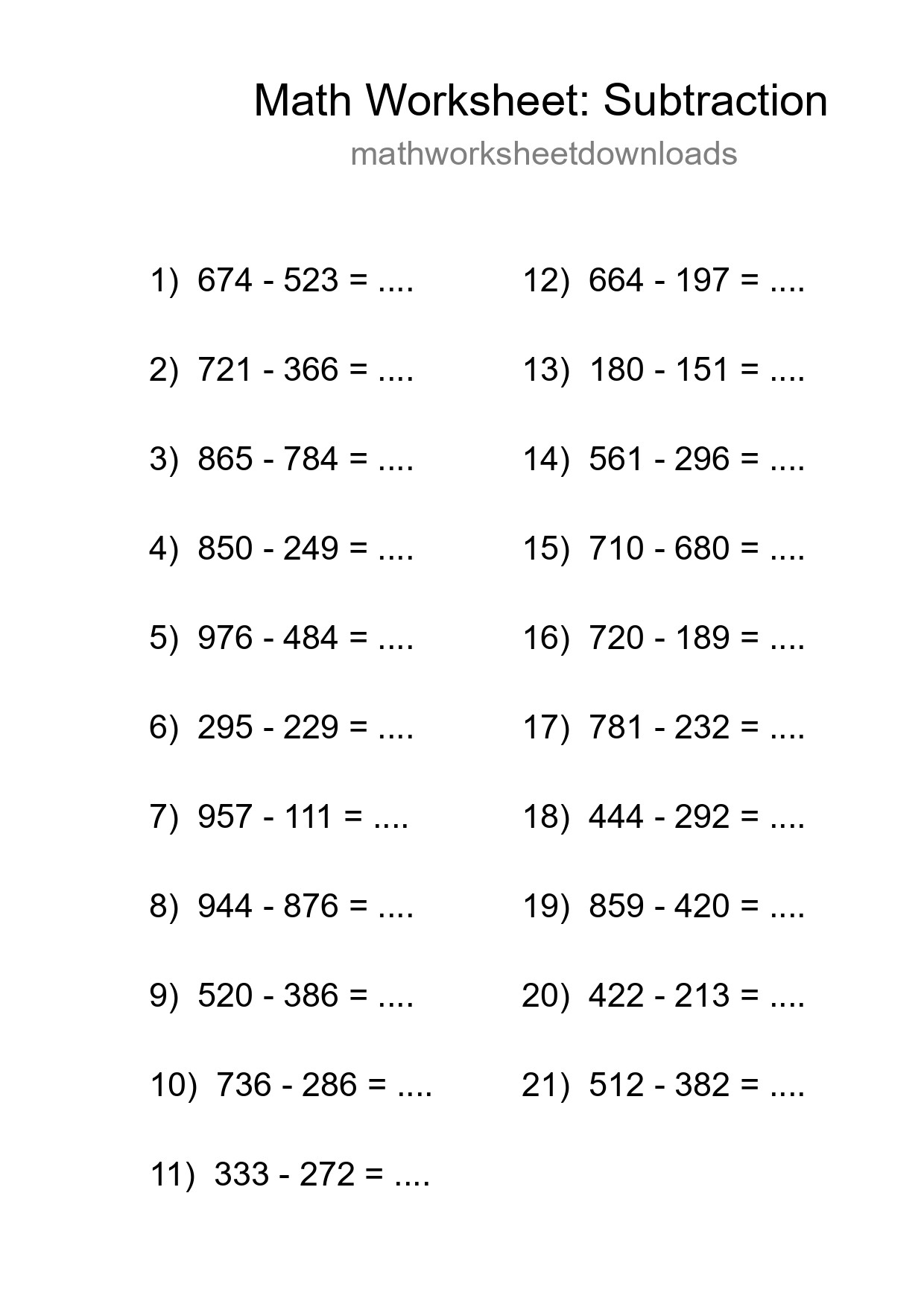 Free 21 Subtraction Math Worksheet For Grade 5 With Answers - Part 151