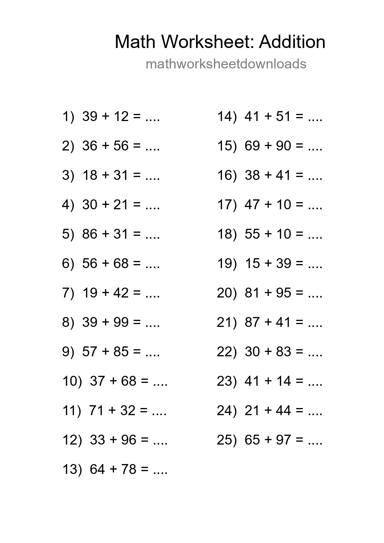Free 25 Addition Math Worksheet For Grade 3 - Part 188