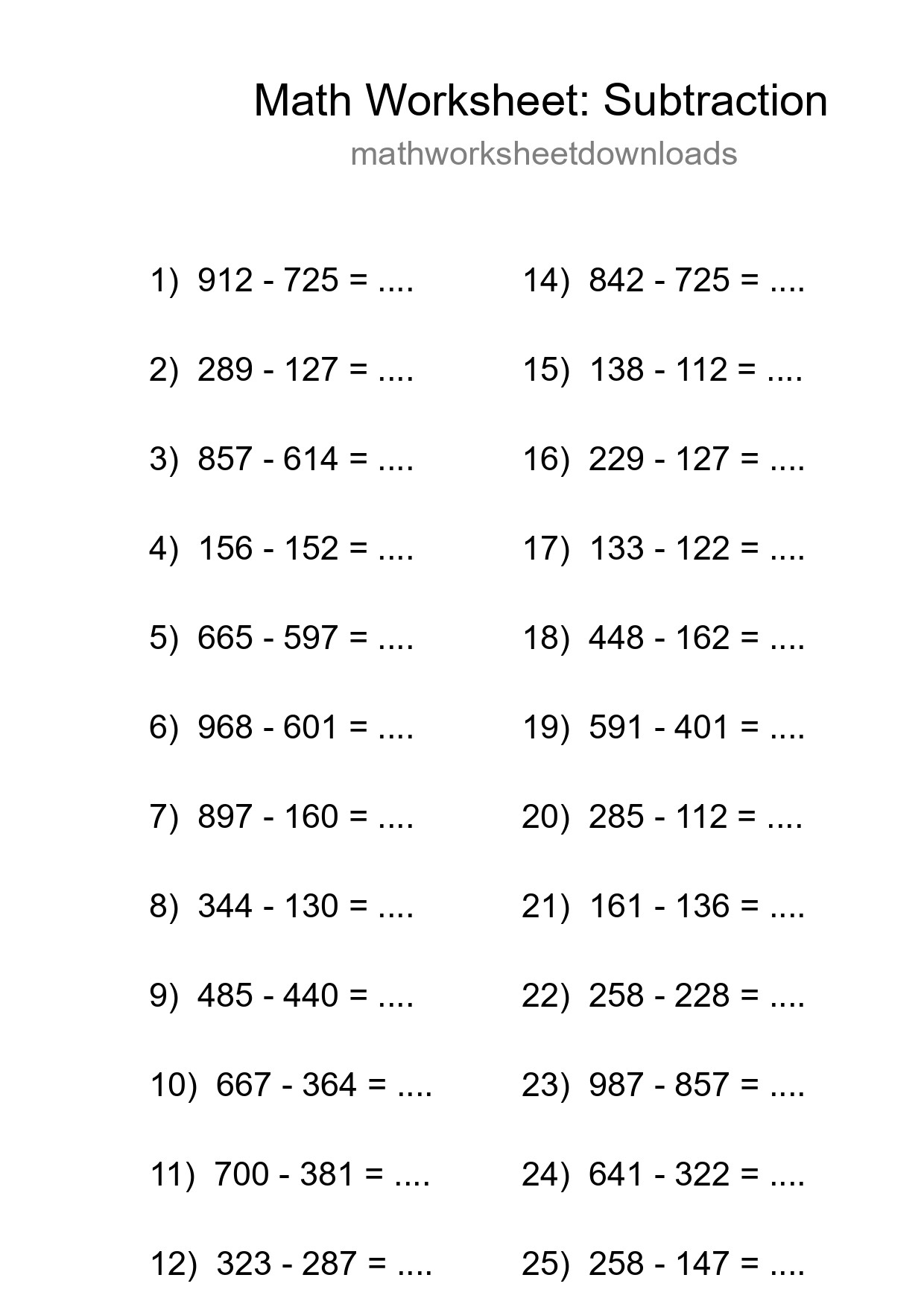 Free 25 Subtraction Math Worksheet For Grade 5 - Part 239