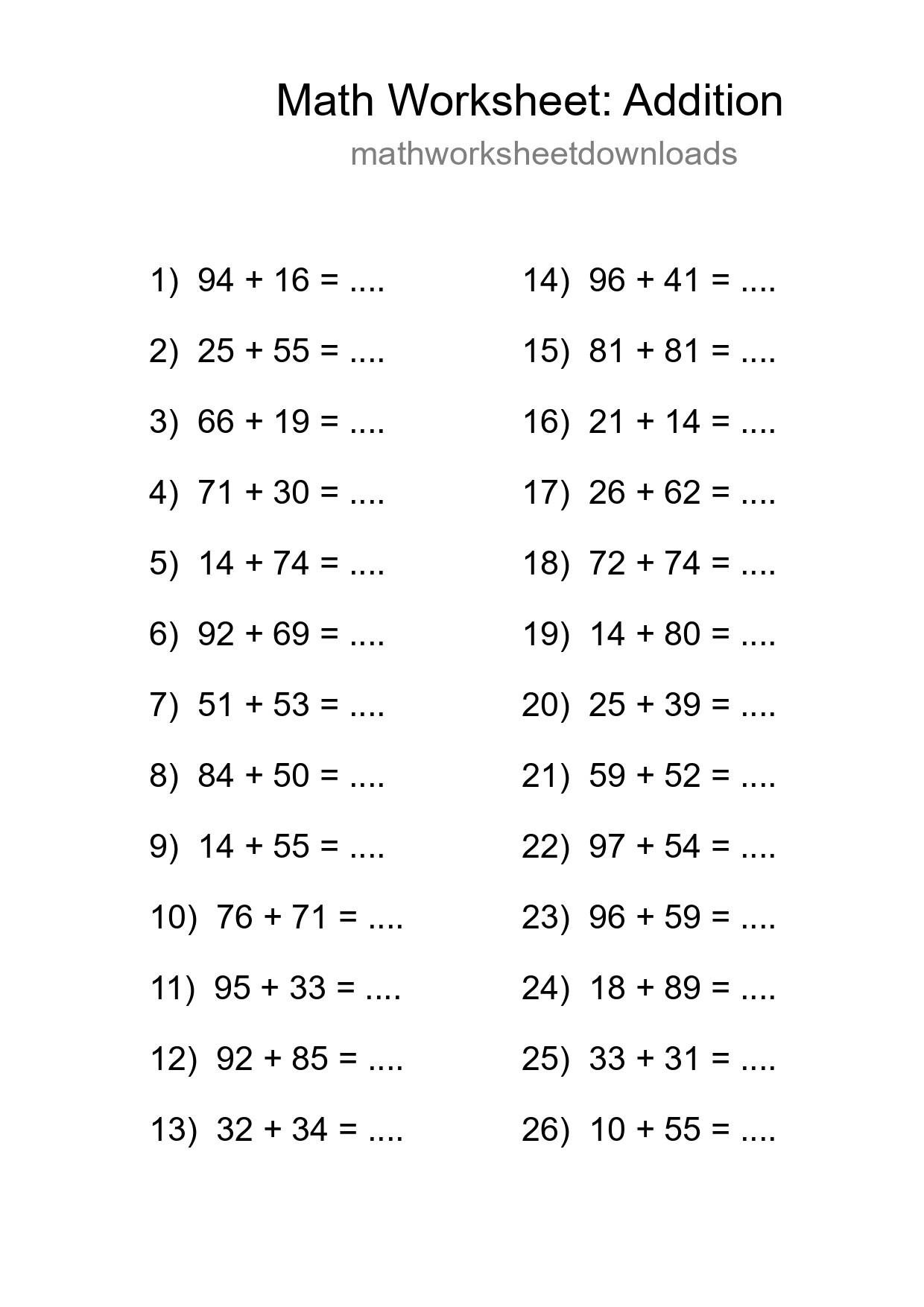 Free 26 Addition Math Worksheet For Grade 3 With Answers - Part 155