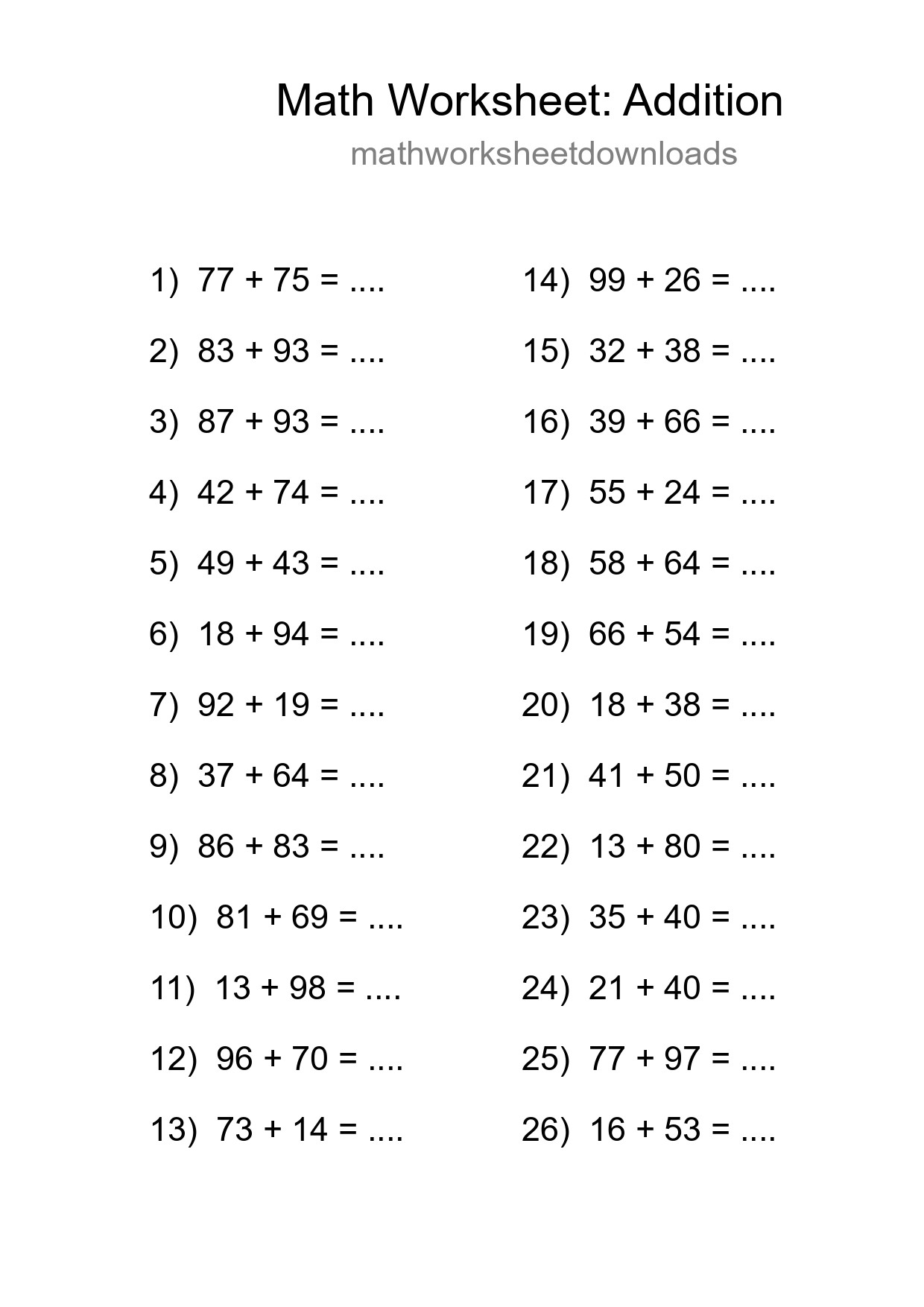 Free 26 Addition Math Worksheet For Grade 3 With Answers - Part 298