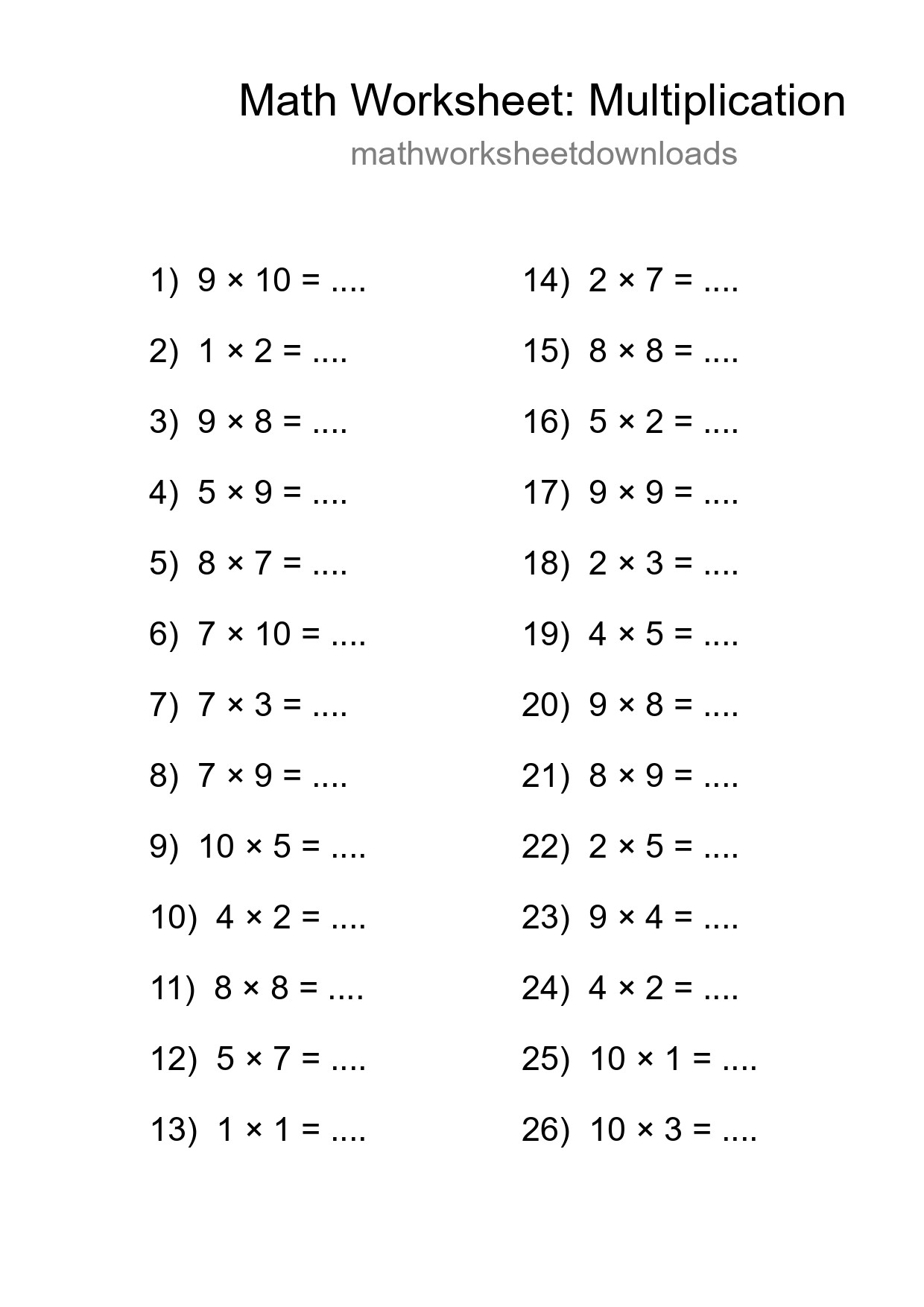 Free 26 Multiplication Math Worksheet For Grade 1 - Part 227