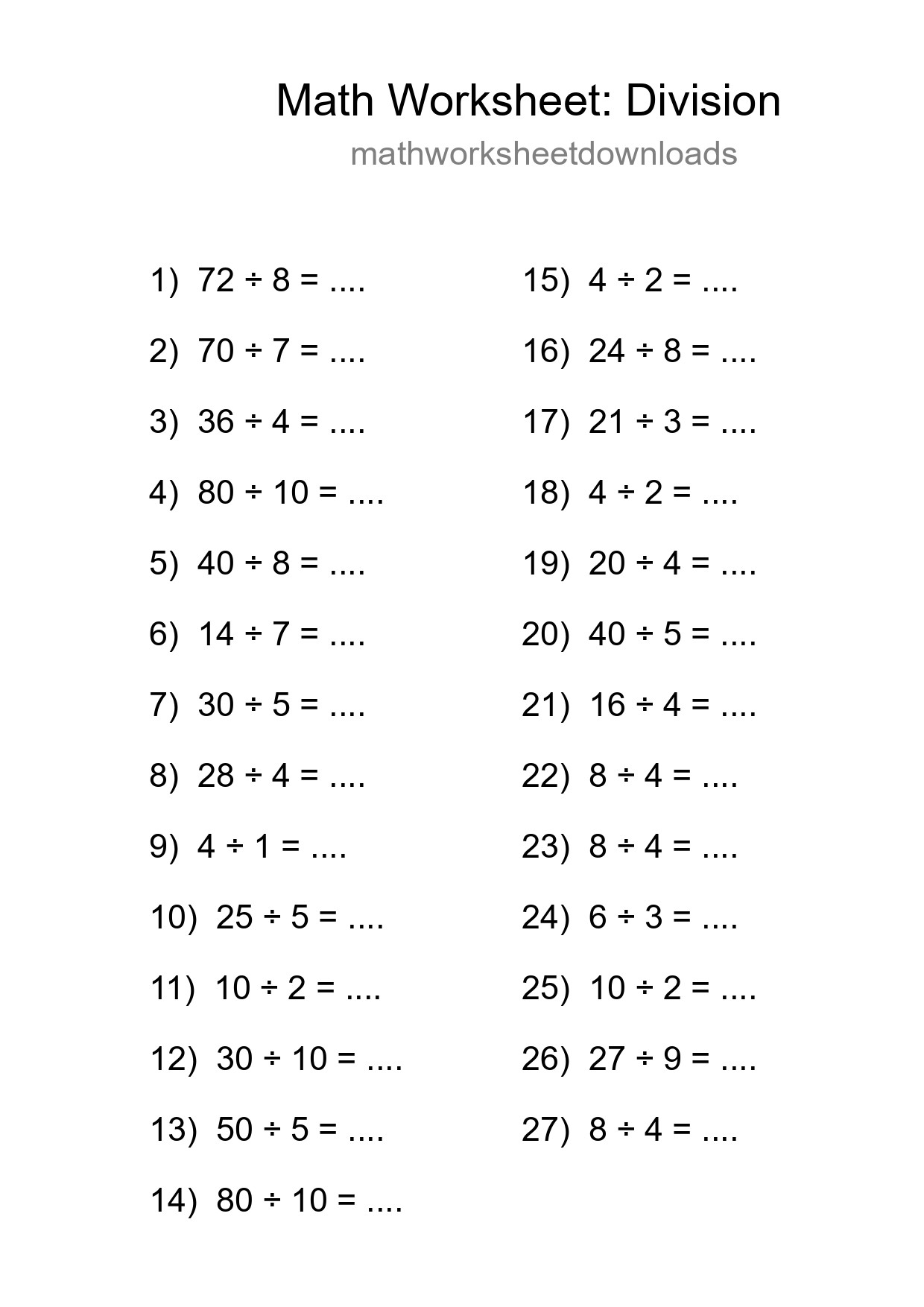 Free 27 Division Math Worksheet For Grade 1 - Part 4