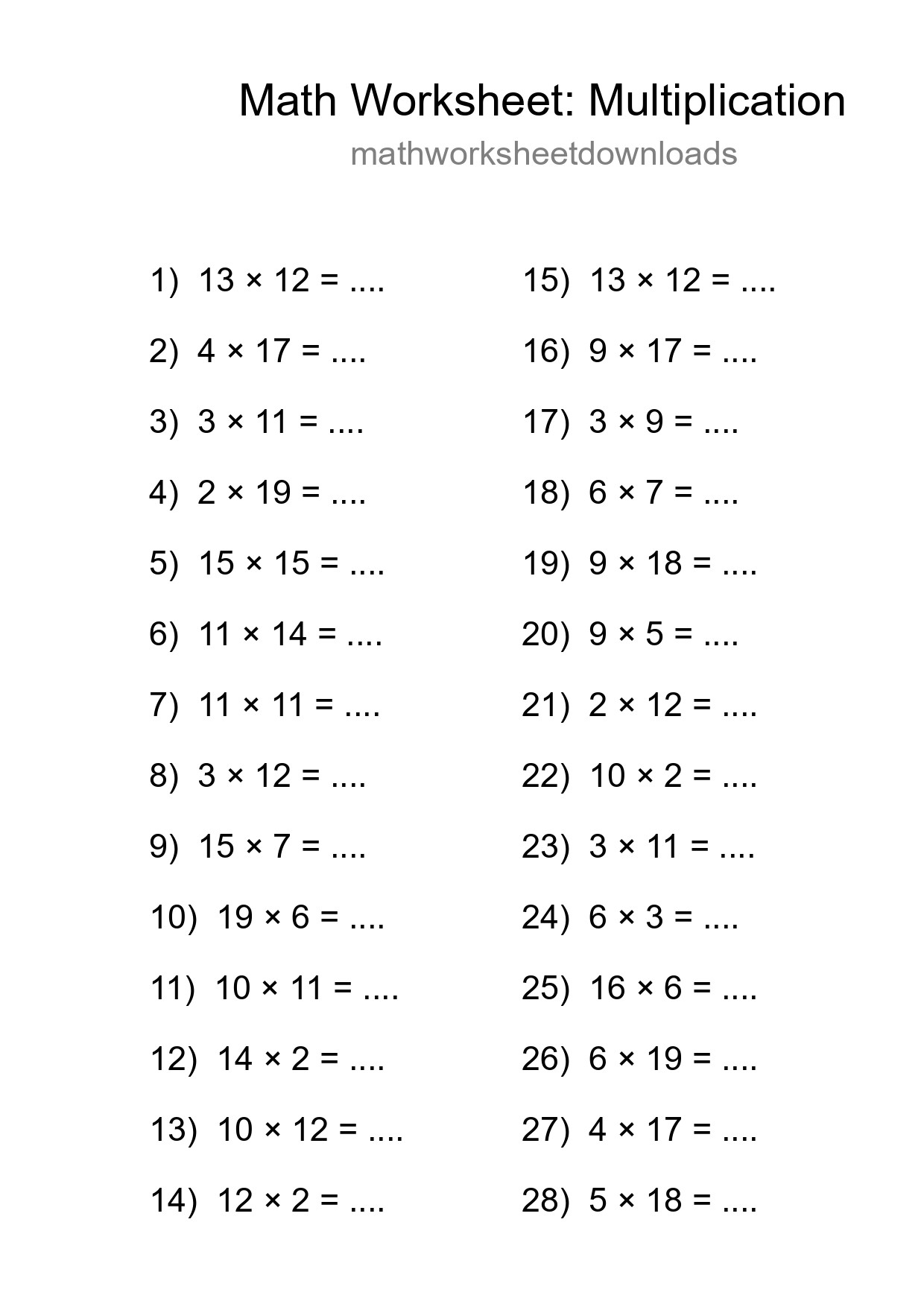 Free 28 Multiplication Math Worksheet For Grade 2 - Part 139