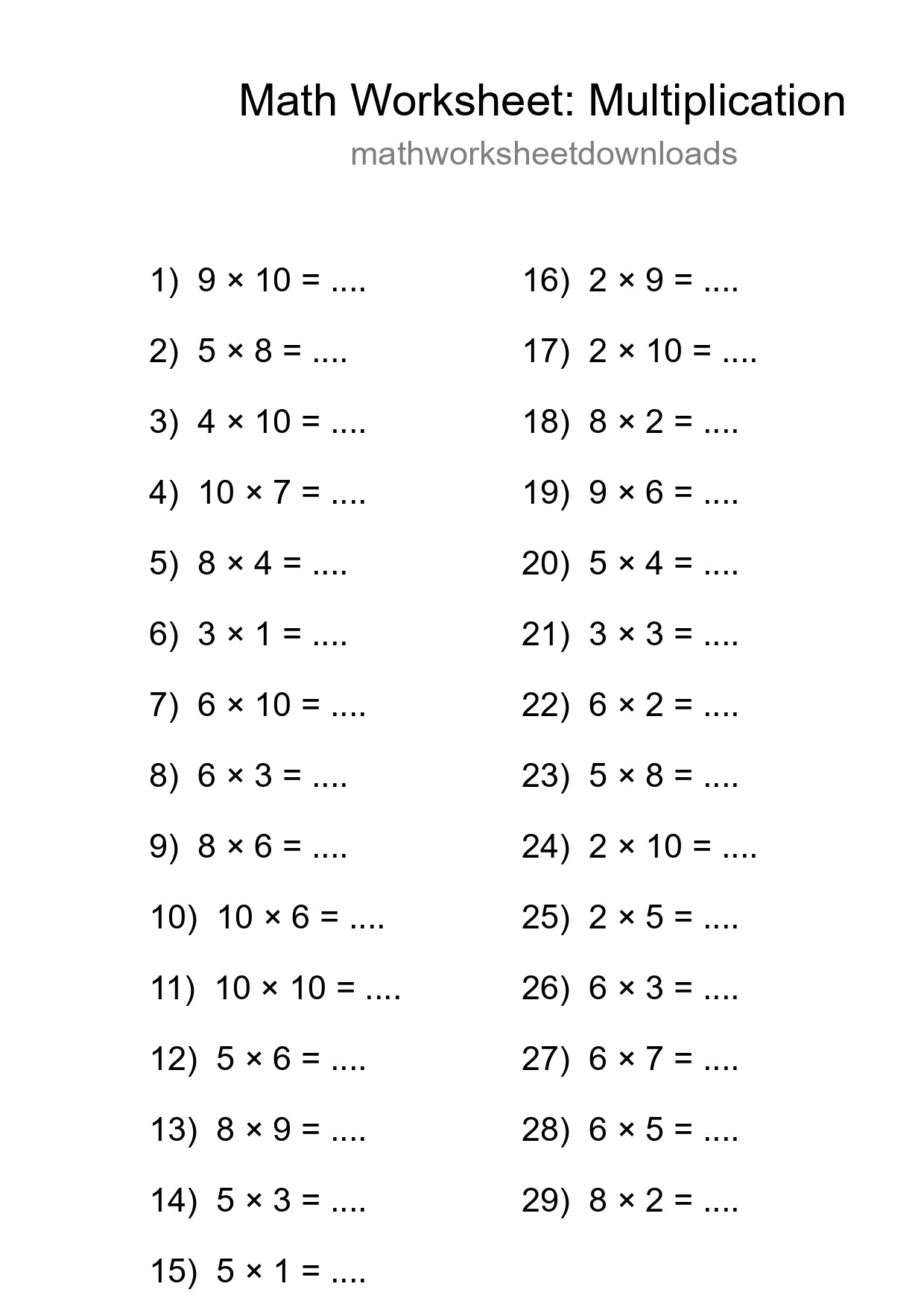 Free 29 Multiplication Math Worksheet For Grade 1 With Answers - Part 18