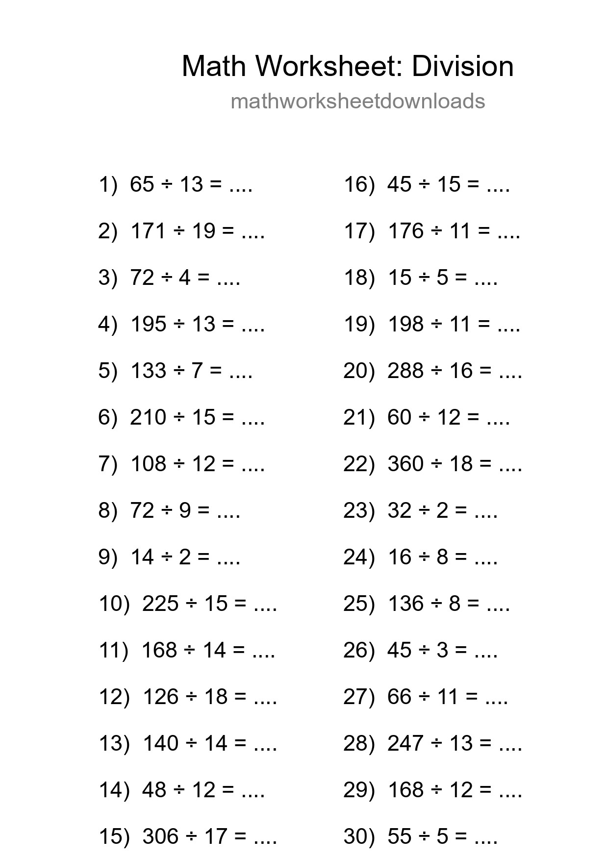 Free 30 Division Math Worksheet For Grade 2 With Answers - Part 70