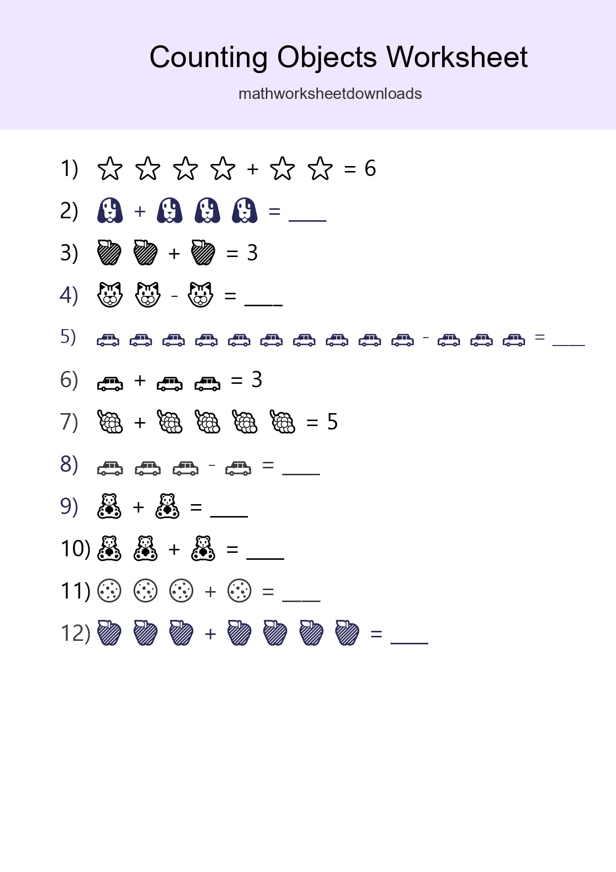 Free Counting Objects Worksheet For Kindergarten Printable - Part 113