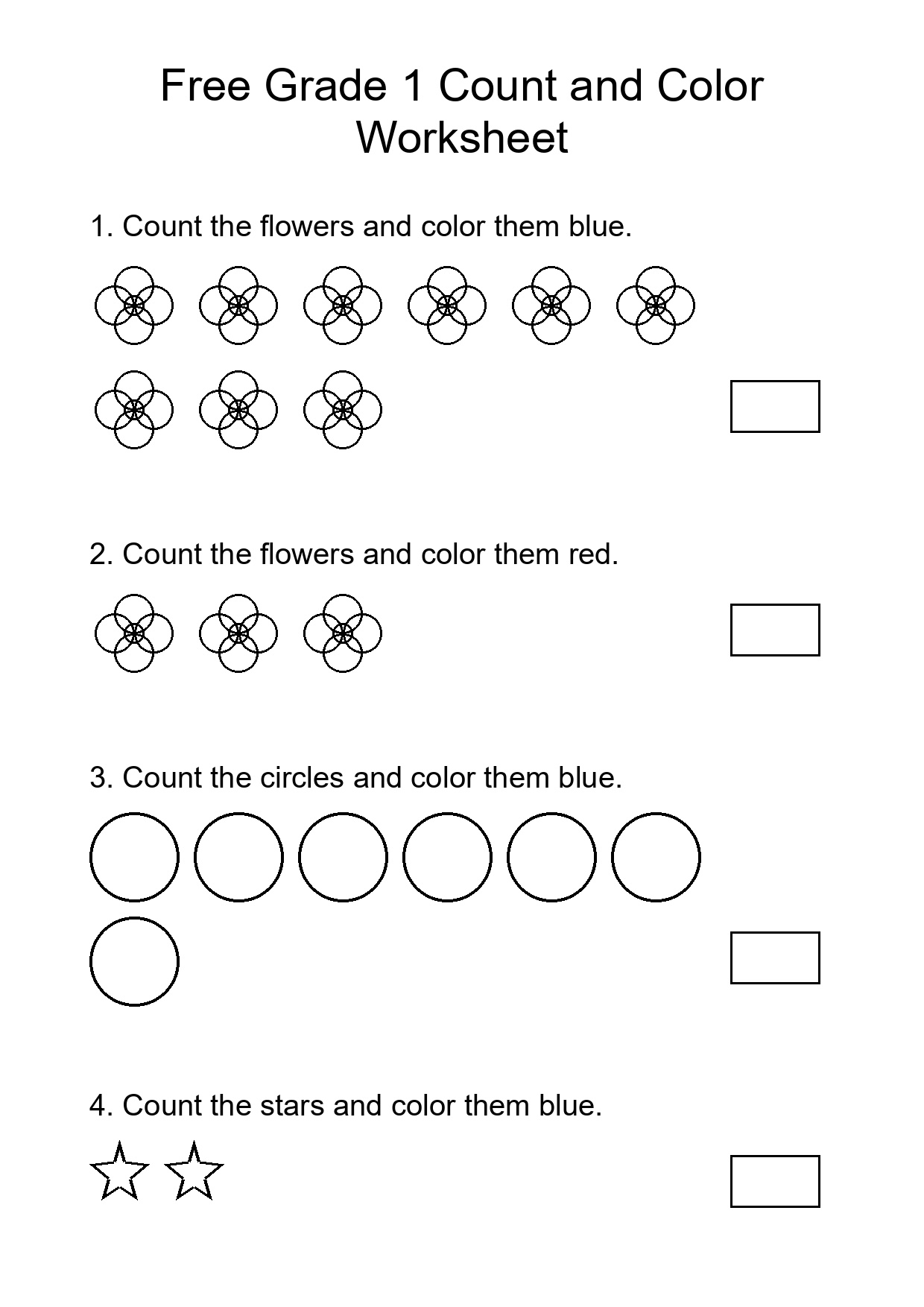 Free Grade 1 Count and Color Worksheet