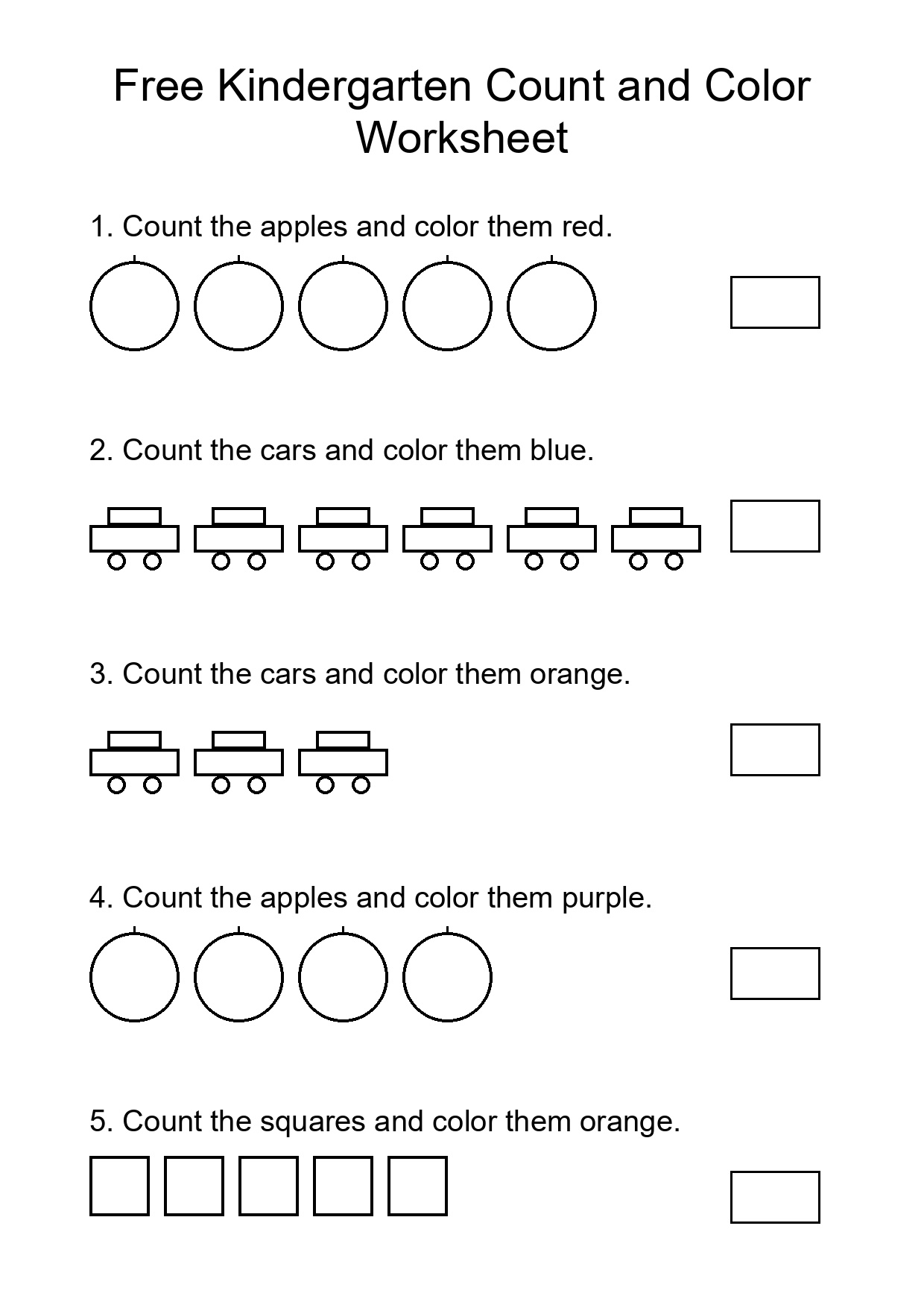 Free Kindergarten Count and Color Worksheet