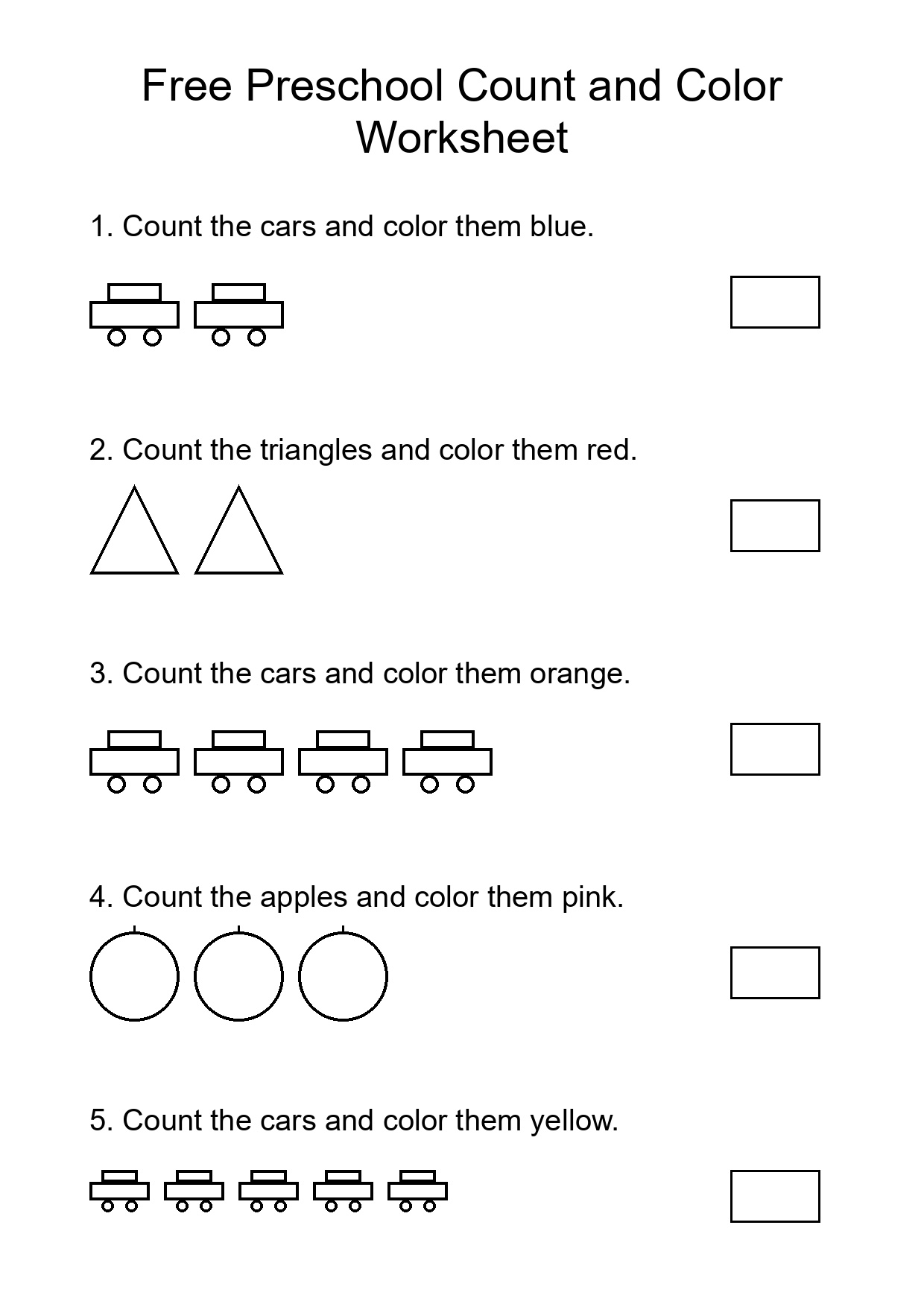 Free Preschool Count and Color Worksheet