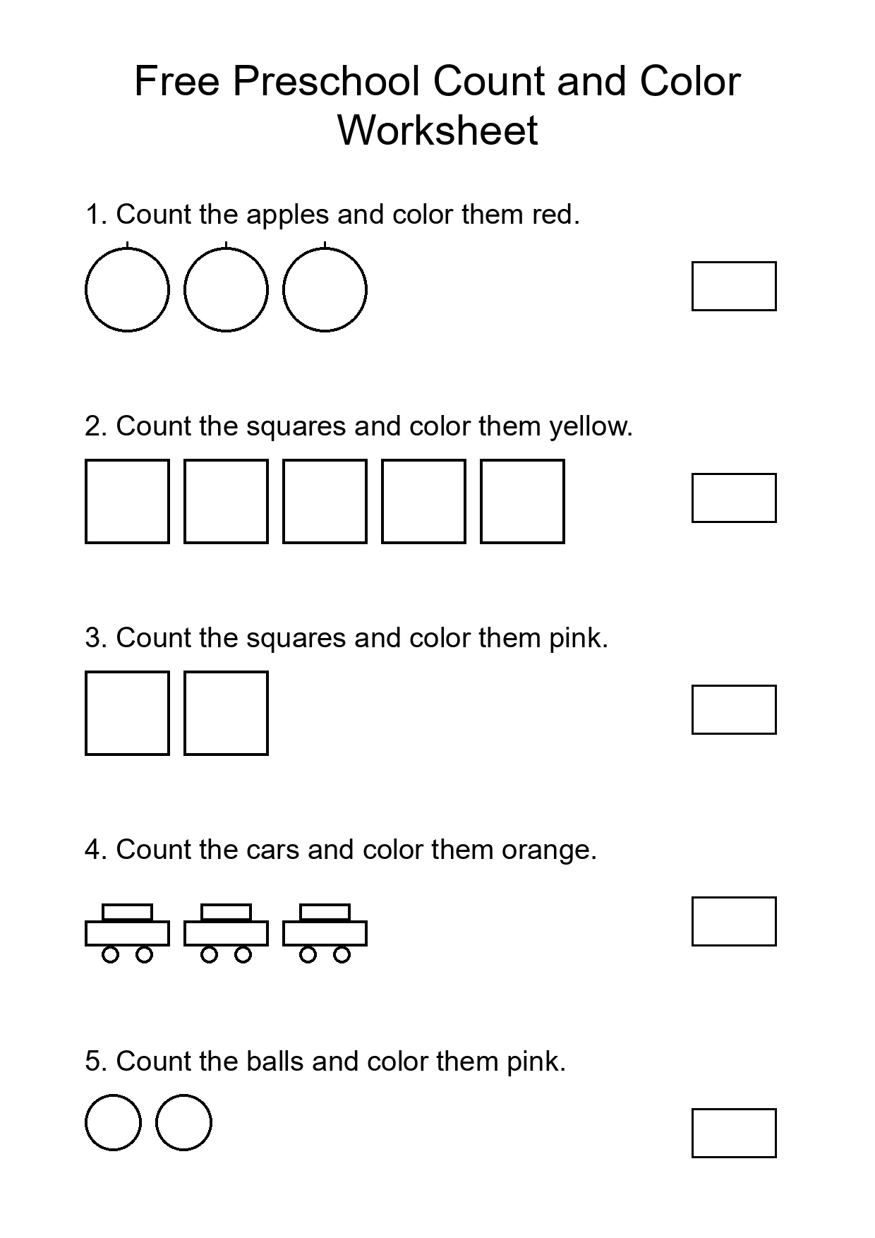 Free Preschool Count and Color Worksheet