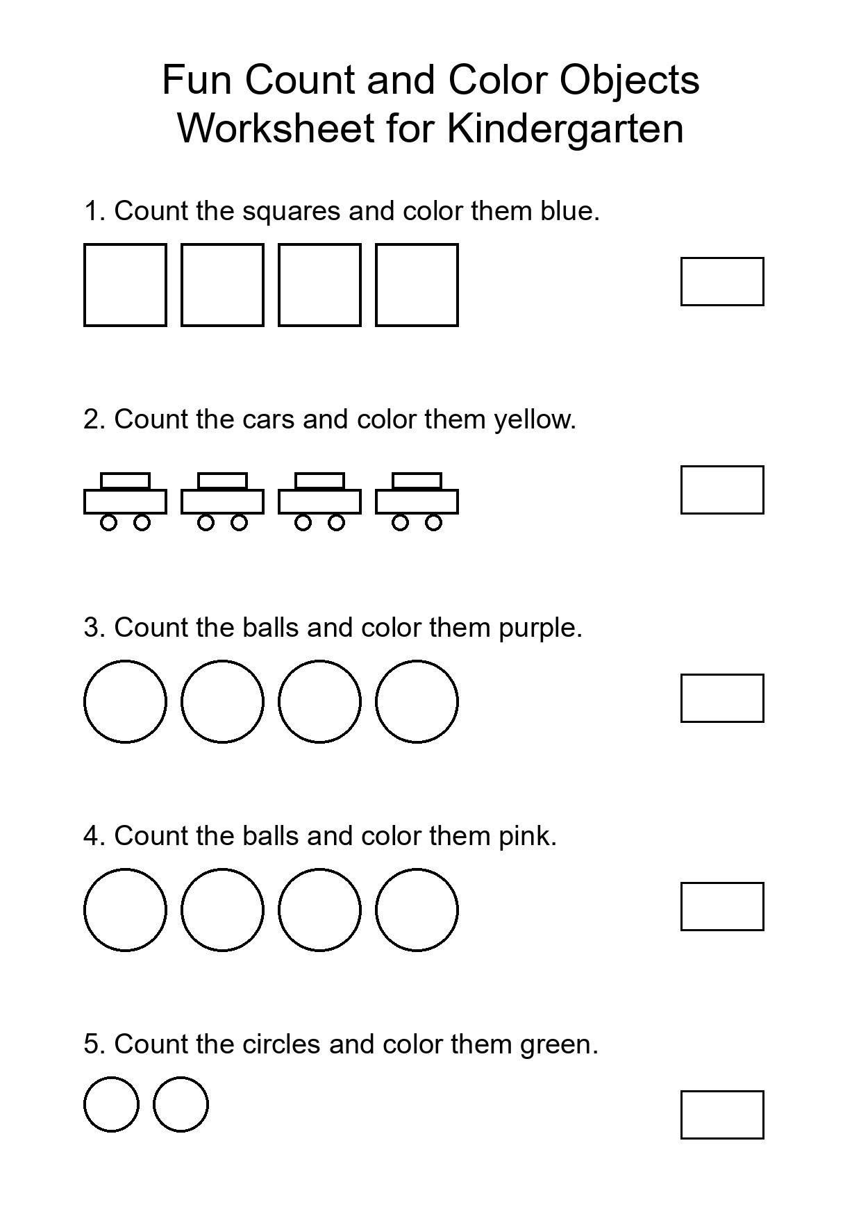 Fun Count and Color Objects Worksheet for Kindergarten