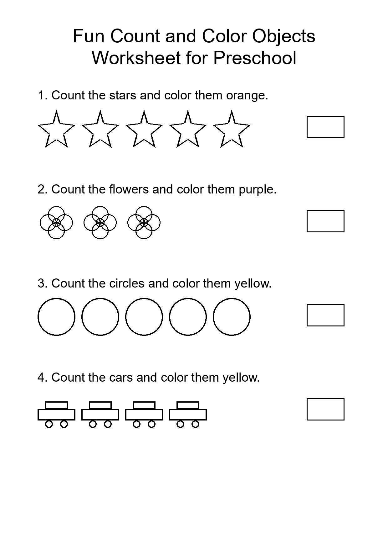 Fun Count and Color Objects Worksheet for Preschool