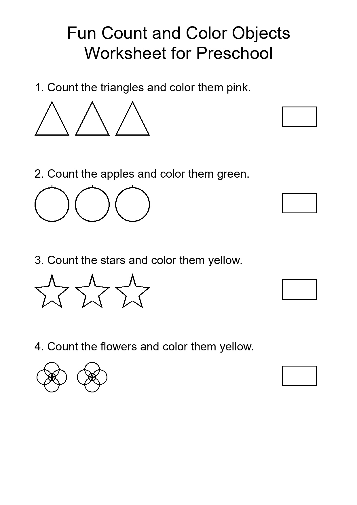 Fun Count and Color Objects Worksheet for Preschool