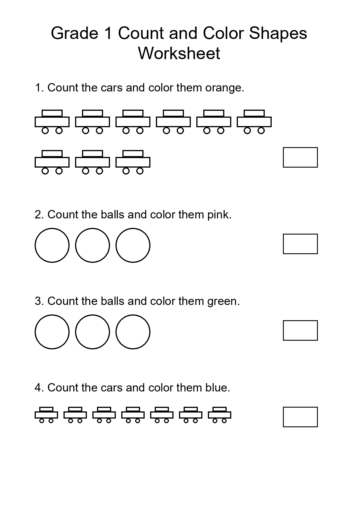 Grade 1 Count and Color Shapes Worksheet