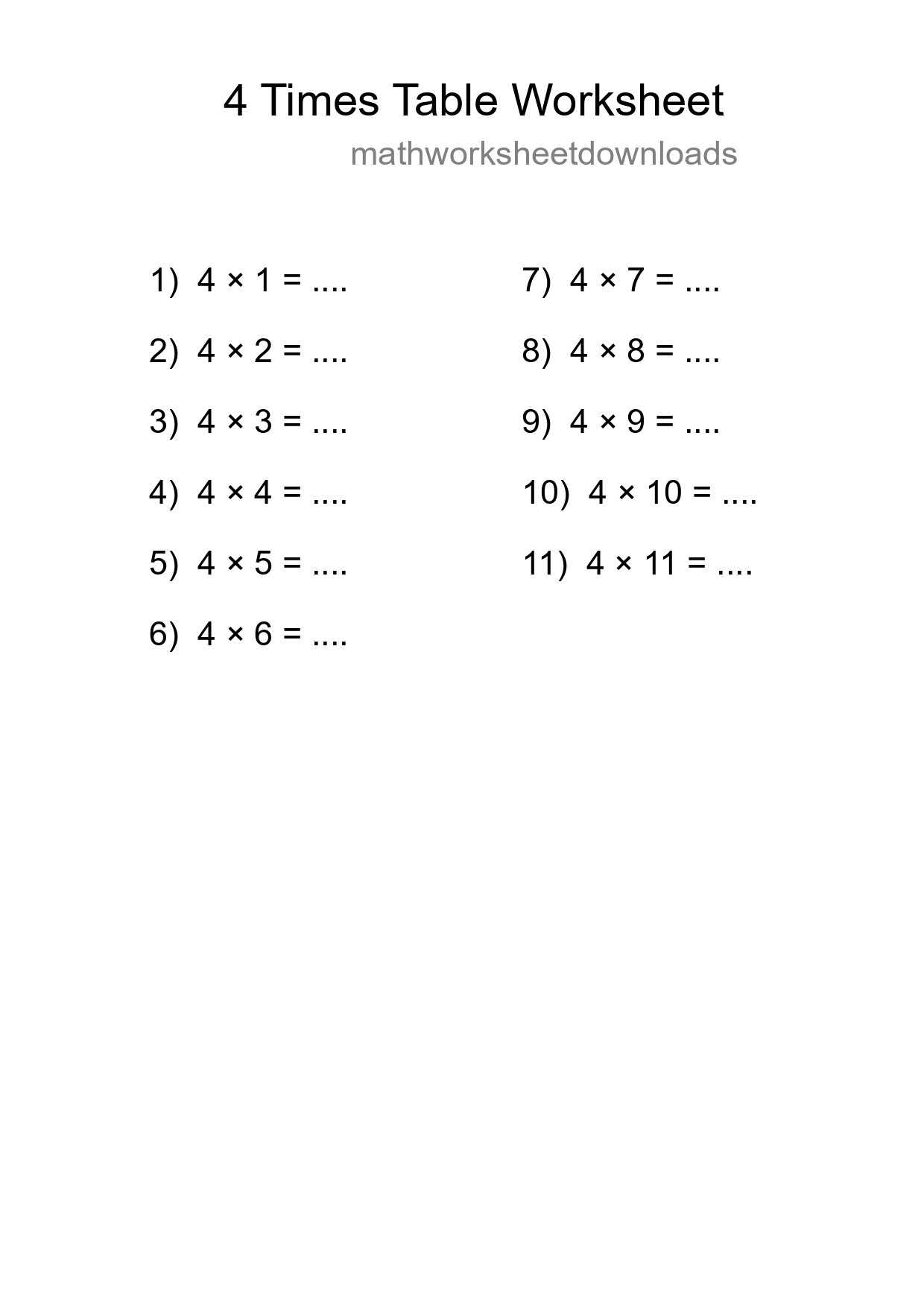 Grade 2 Multiplication Table 4 Practice - Part 86