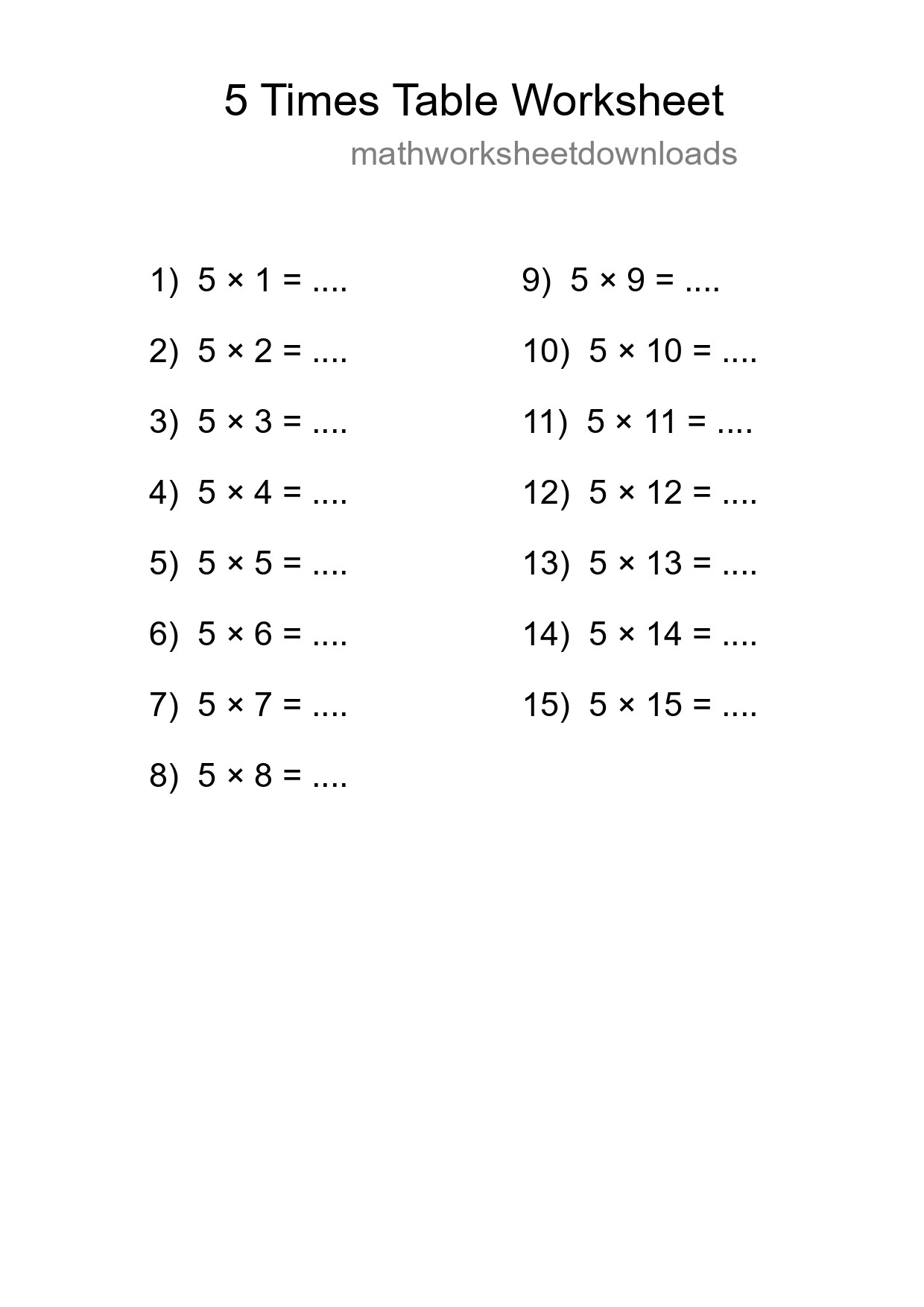Grade 2 Multiplication Table 5 Practice - Part 163