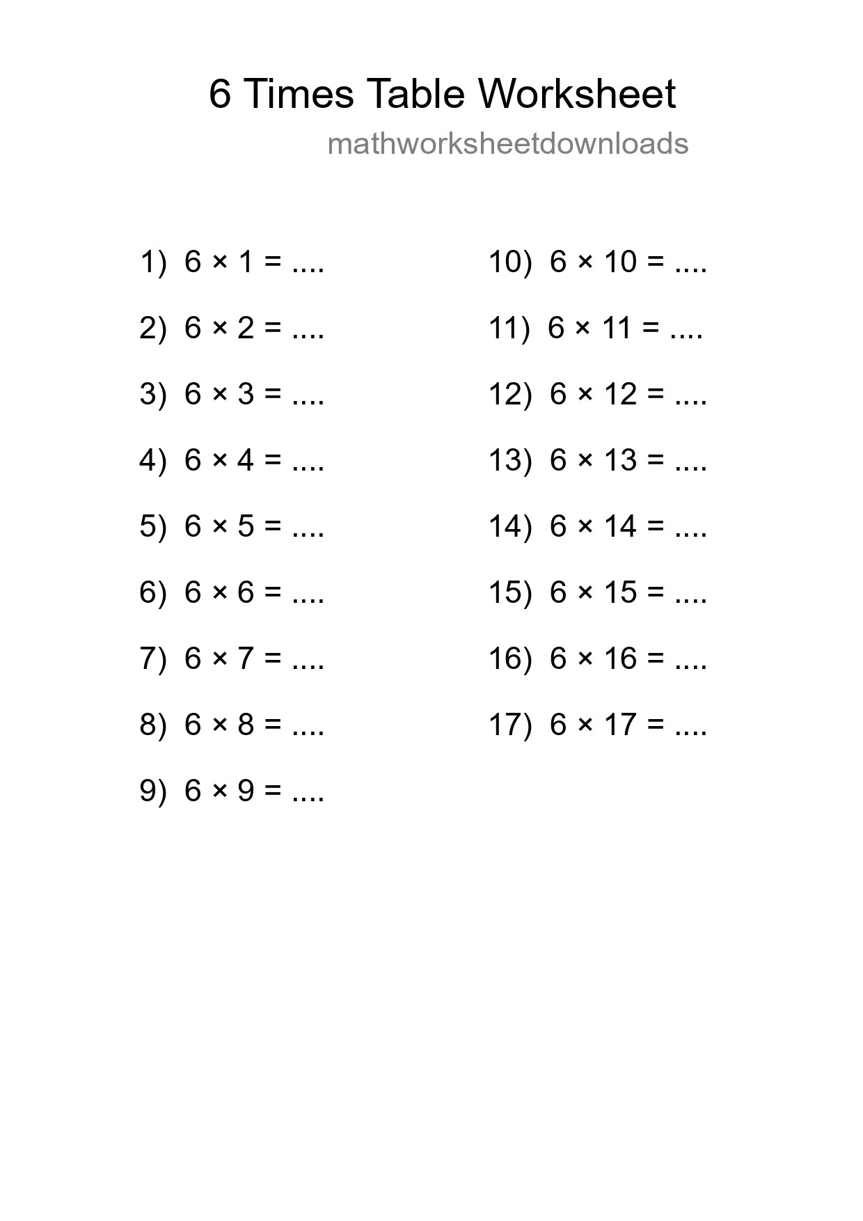 Grade 3 Multiplication Table 6 Practice - Part 185