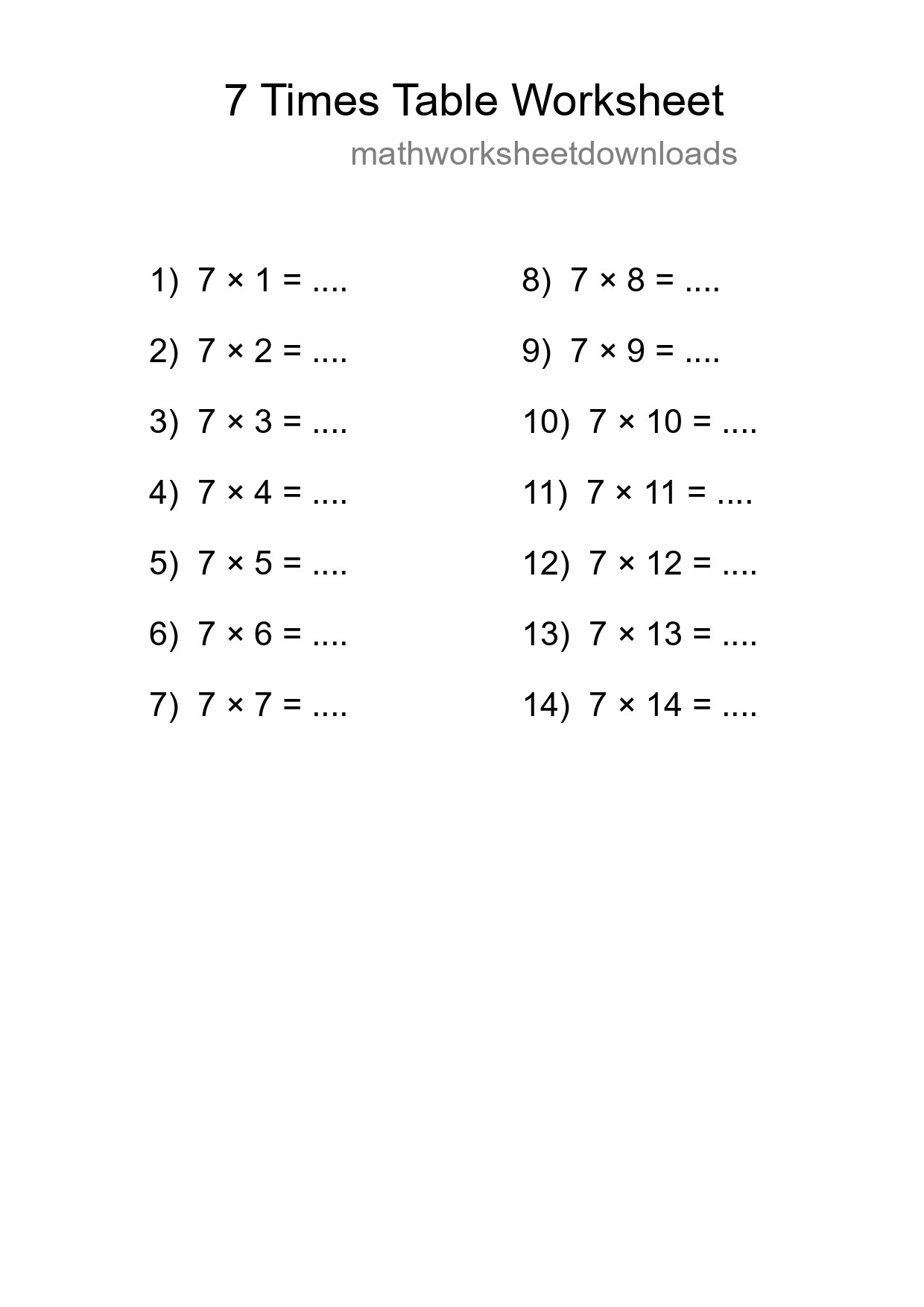 Grade 3 Multiplication Table 7 Practice - Part 119