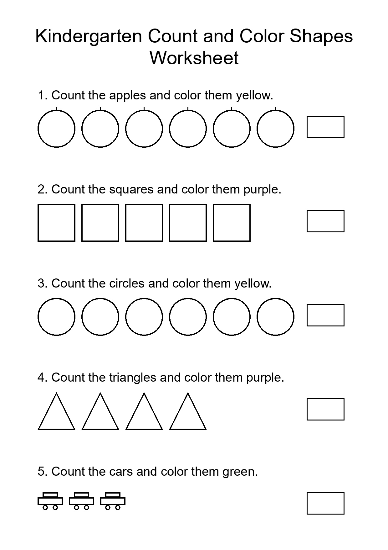 Kindergarten Count and Color Shapes Worksheet