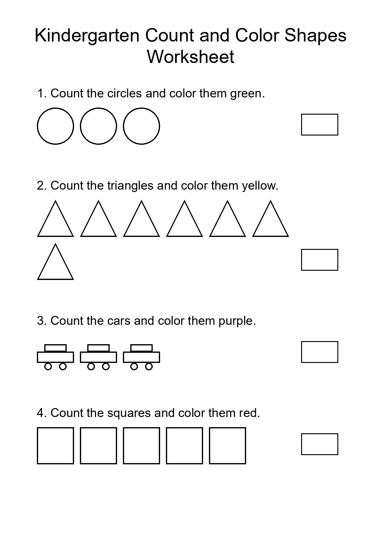 Kindergarten Count and Color Shapes Worksheet