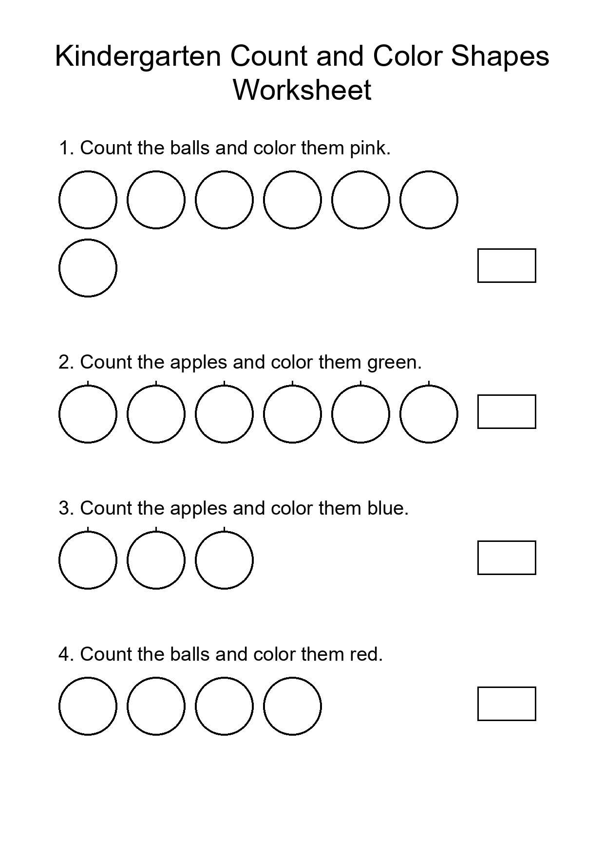 Kindergarten Count and Color Shapes Worksheet
