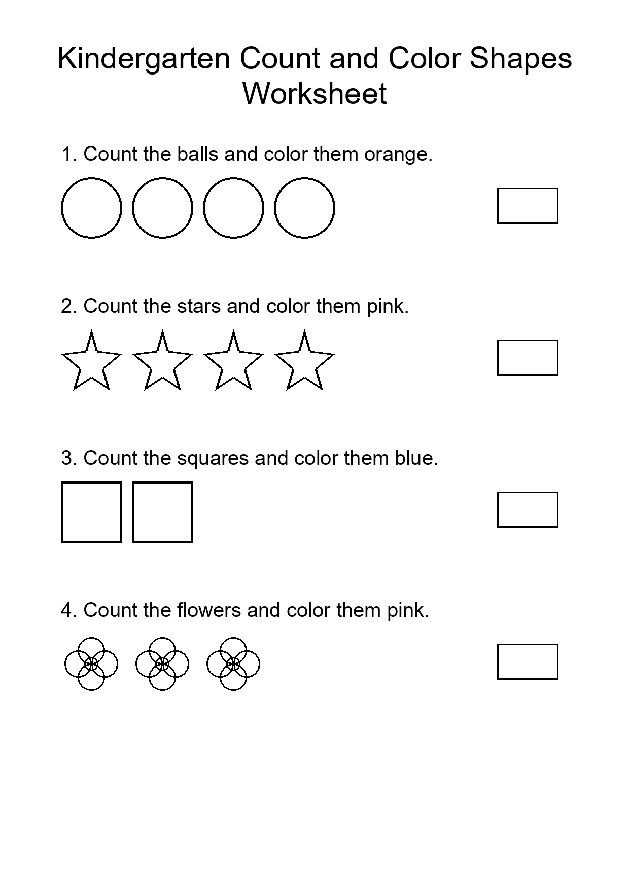Kindergarten Count and Color Shapes Worksheet