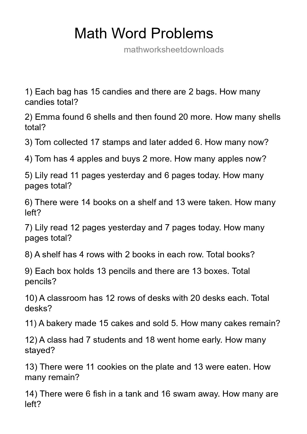 Math Word Problem Worksheet