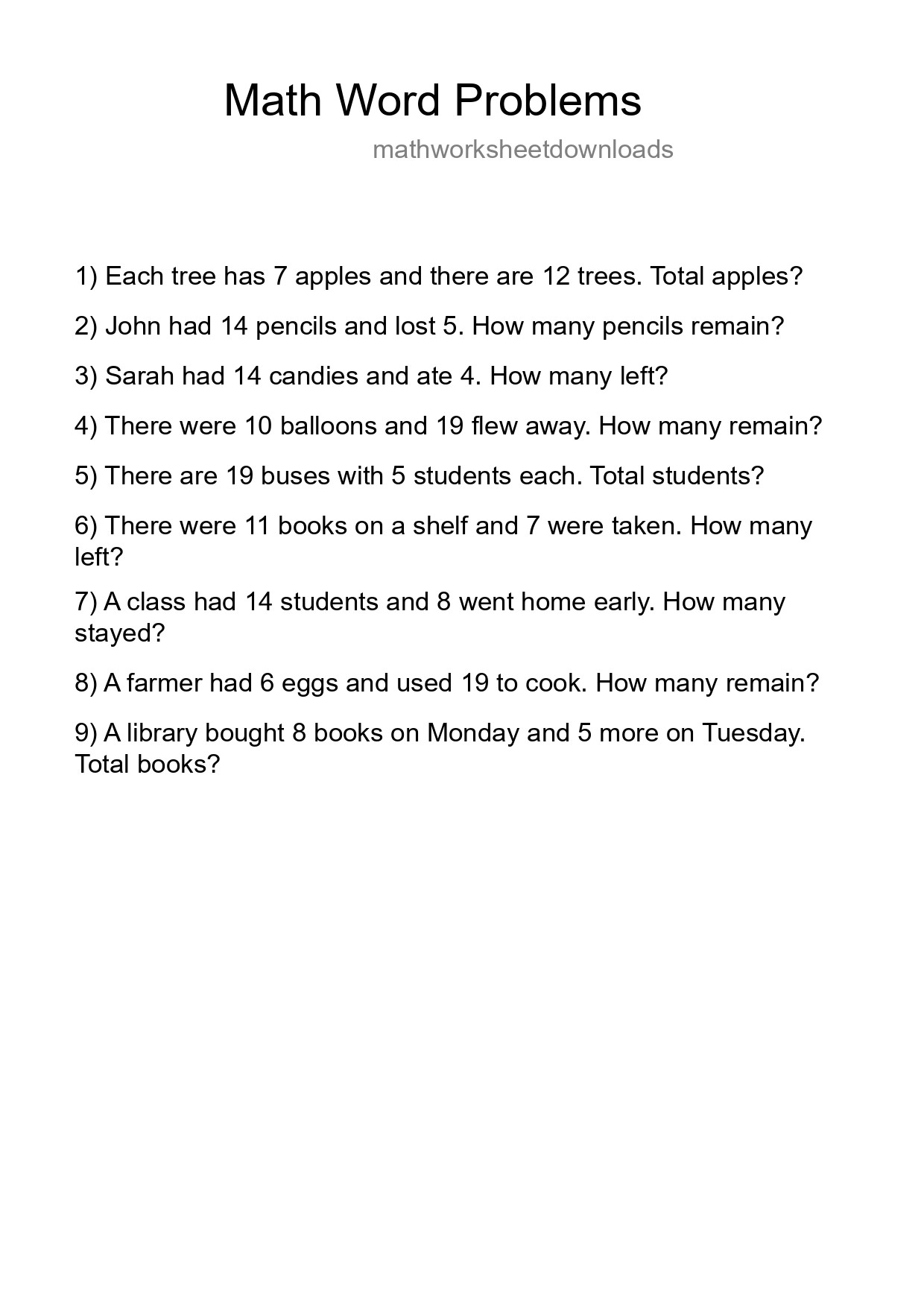 Math Word Problem Worksheet